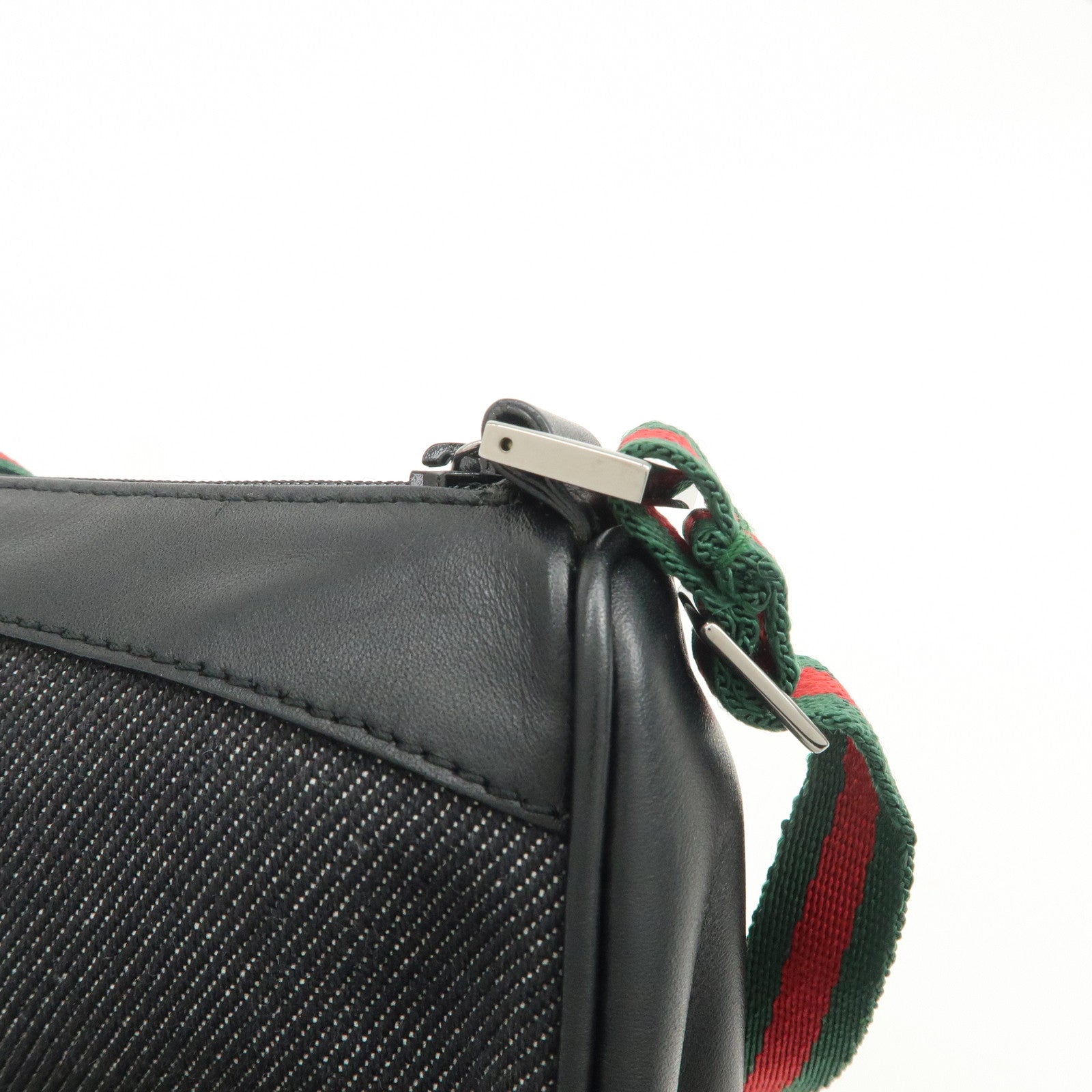 GUCCI Sherry Leather Denim Accessory Pouch Hand Bag Black 92820