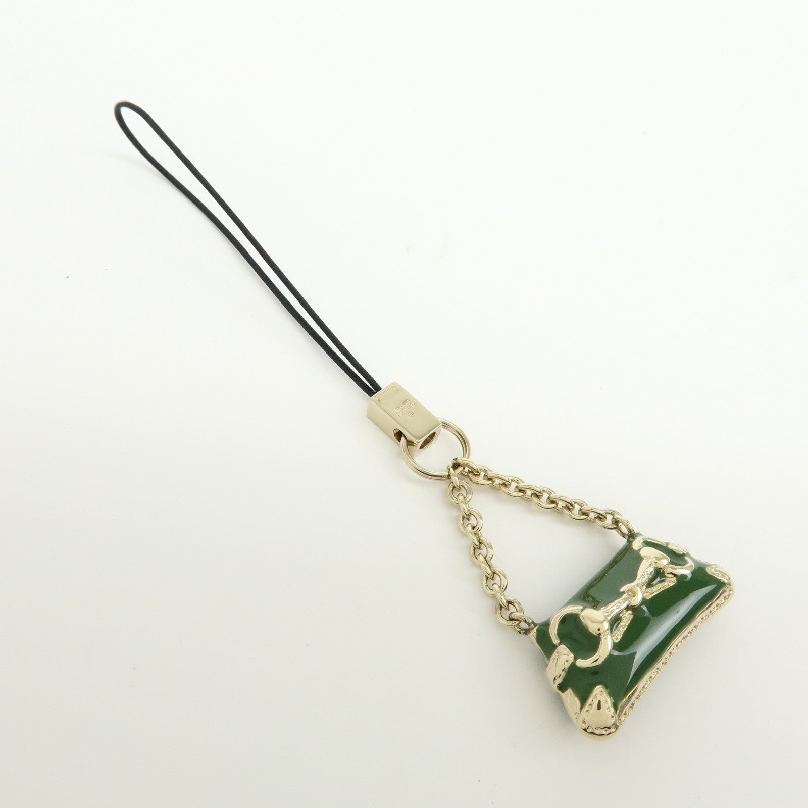 GUCCI Set of 2 Metal Bag Charm Key Chain Green Gold 138248