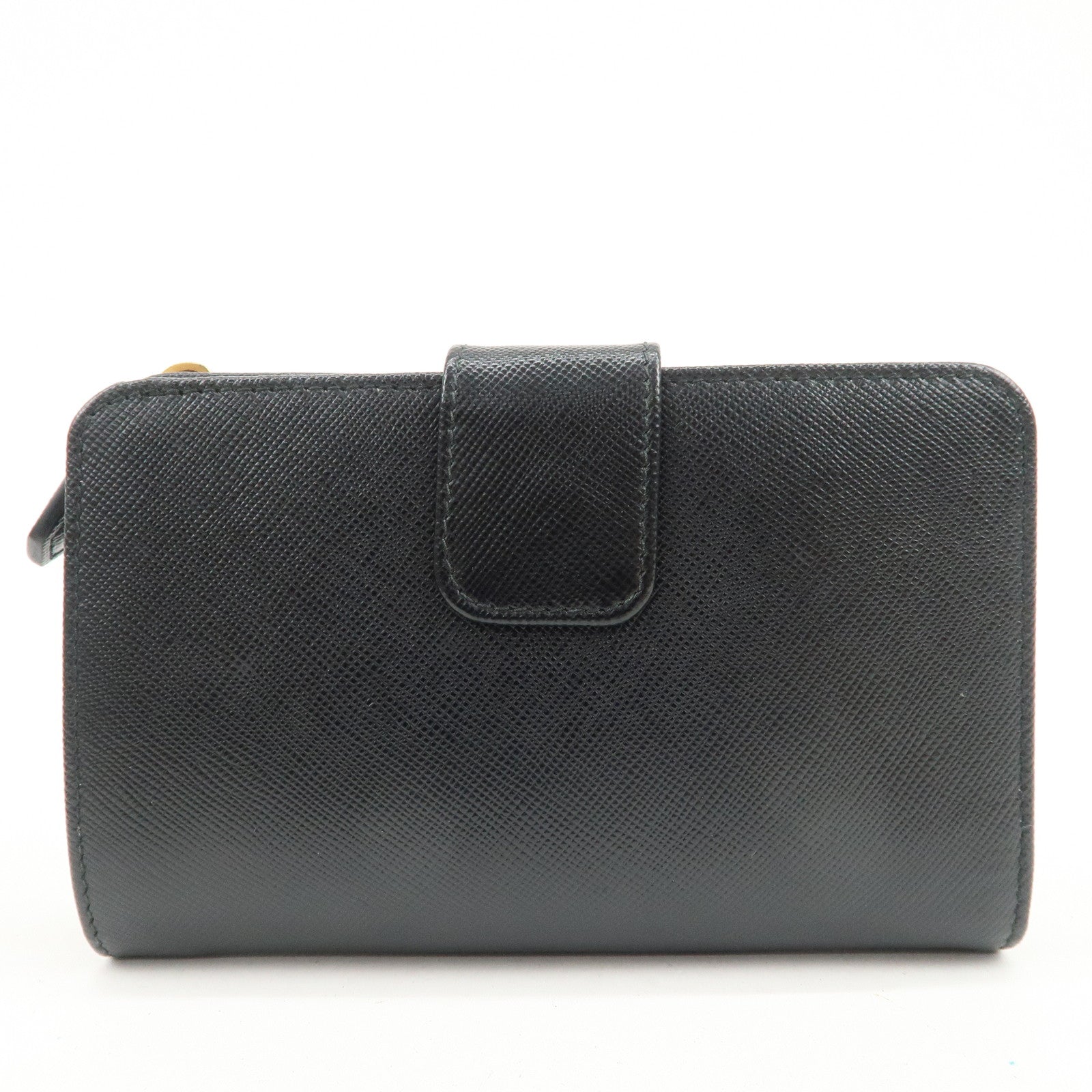 PRADA Logo Saffiano Leather Bi-fold Compact Wallet Black 1M1225
