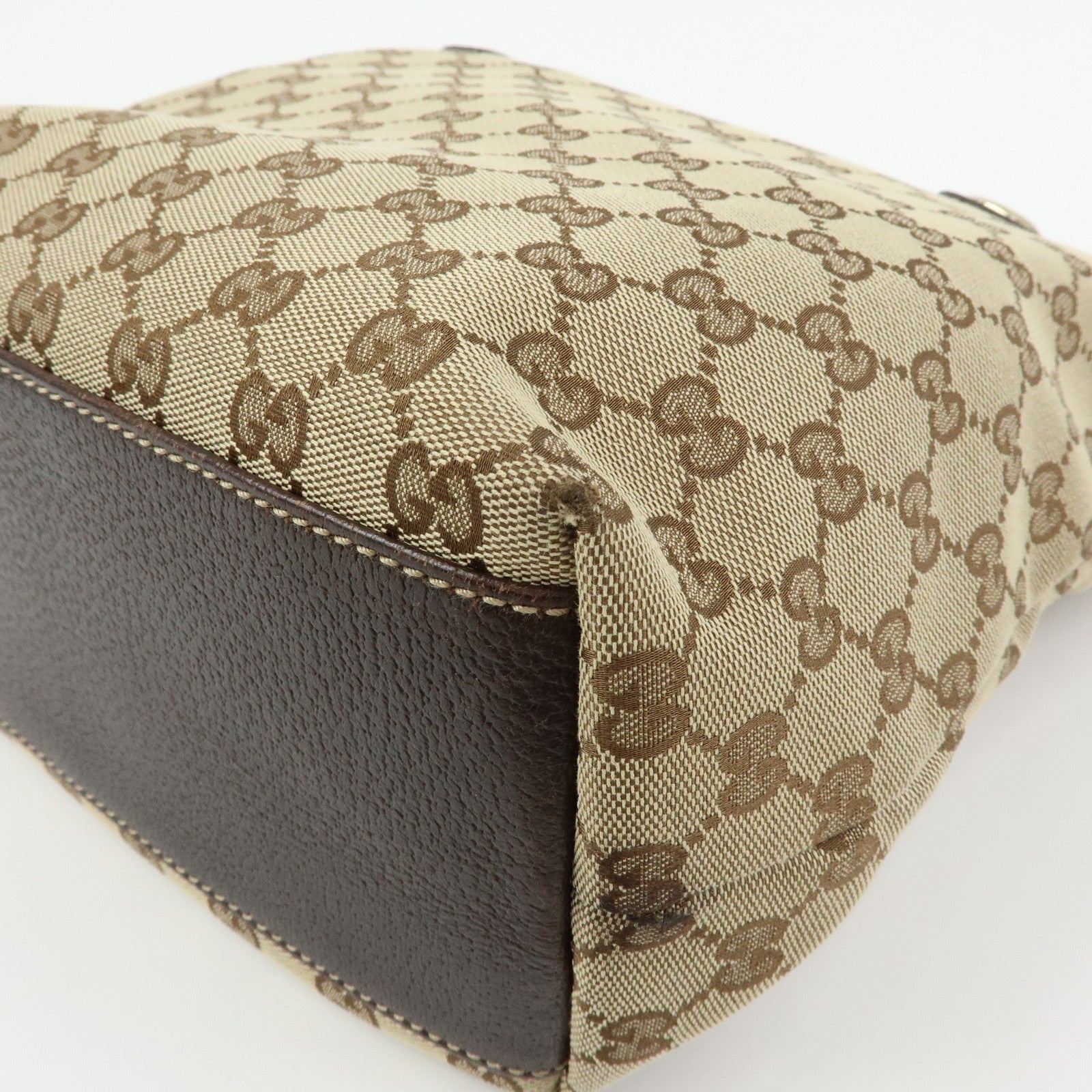 GUCCI GG Canvas Leather Tote Bag Shoulder Bag Beige Brown 153009