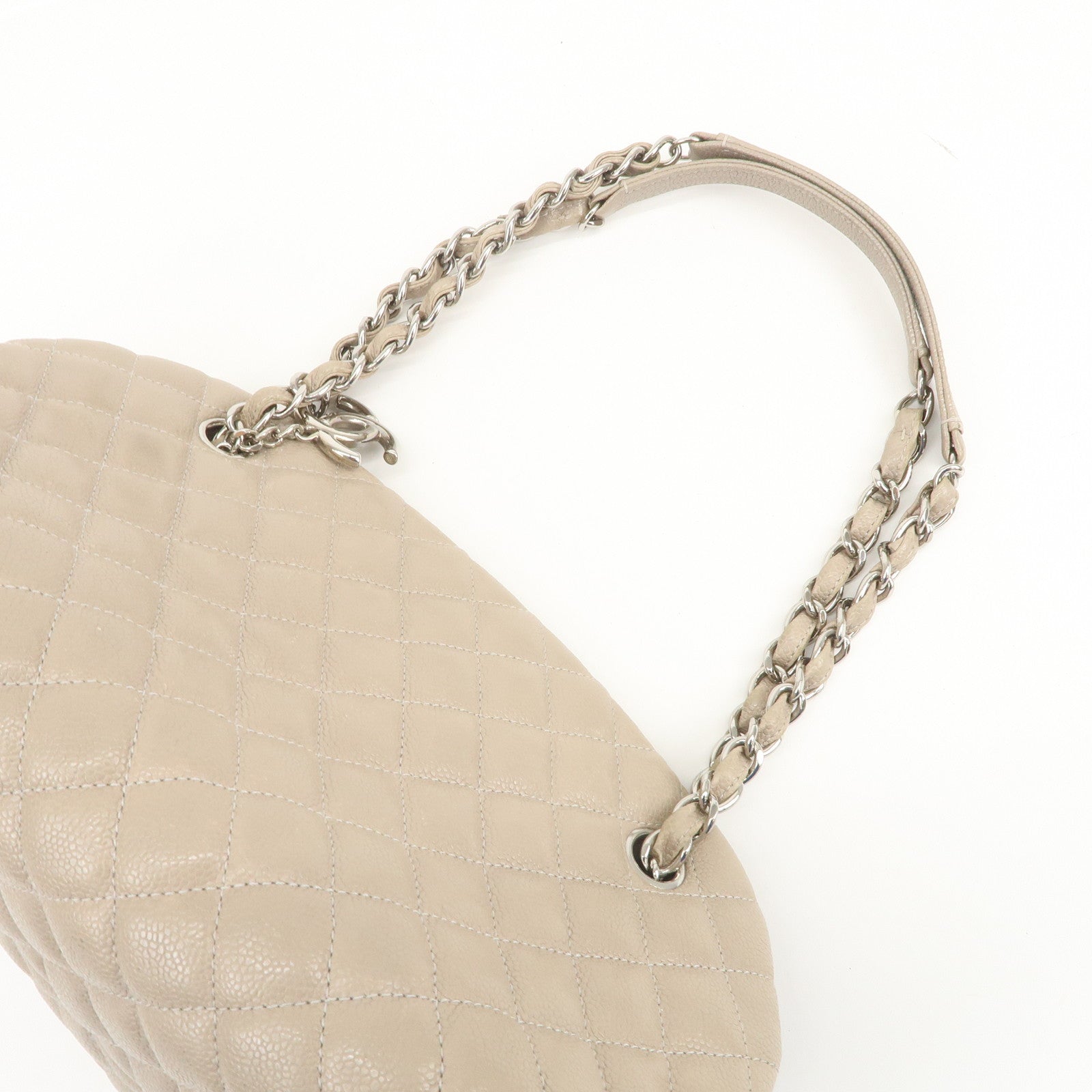 CHANEL Mademoiselle Caviarskin Shoulder Bag Hand Bag Greige Silver
