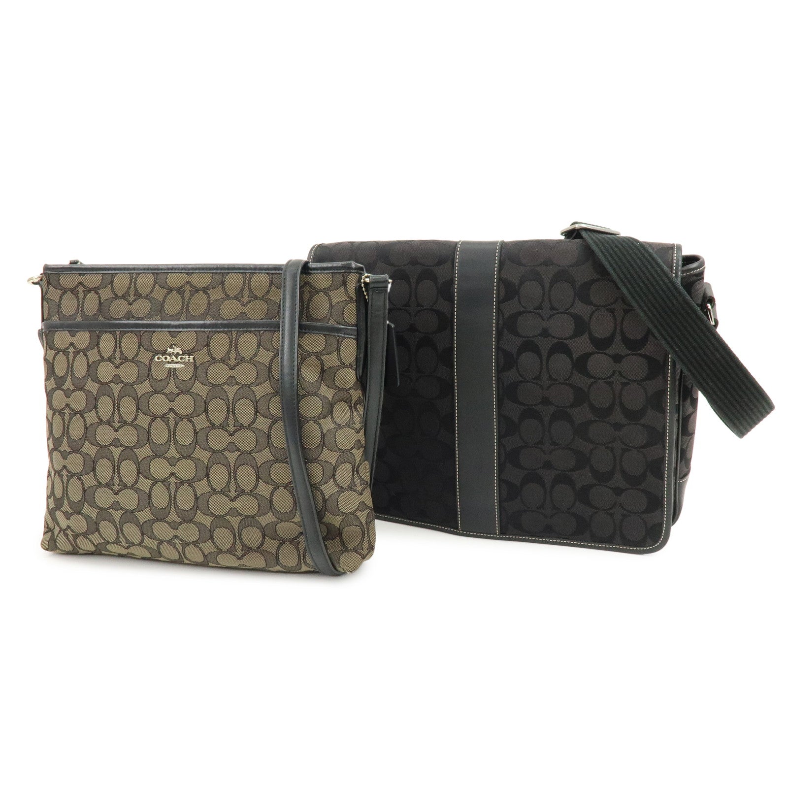 COACH Signature Set of 2 Shoulder Bag Crossbody Bag Black Brown