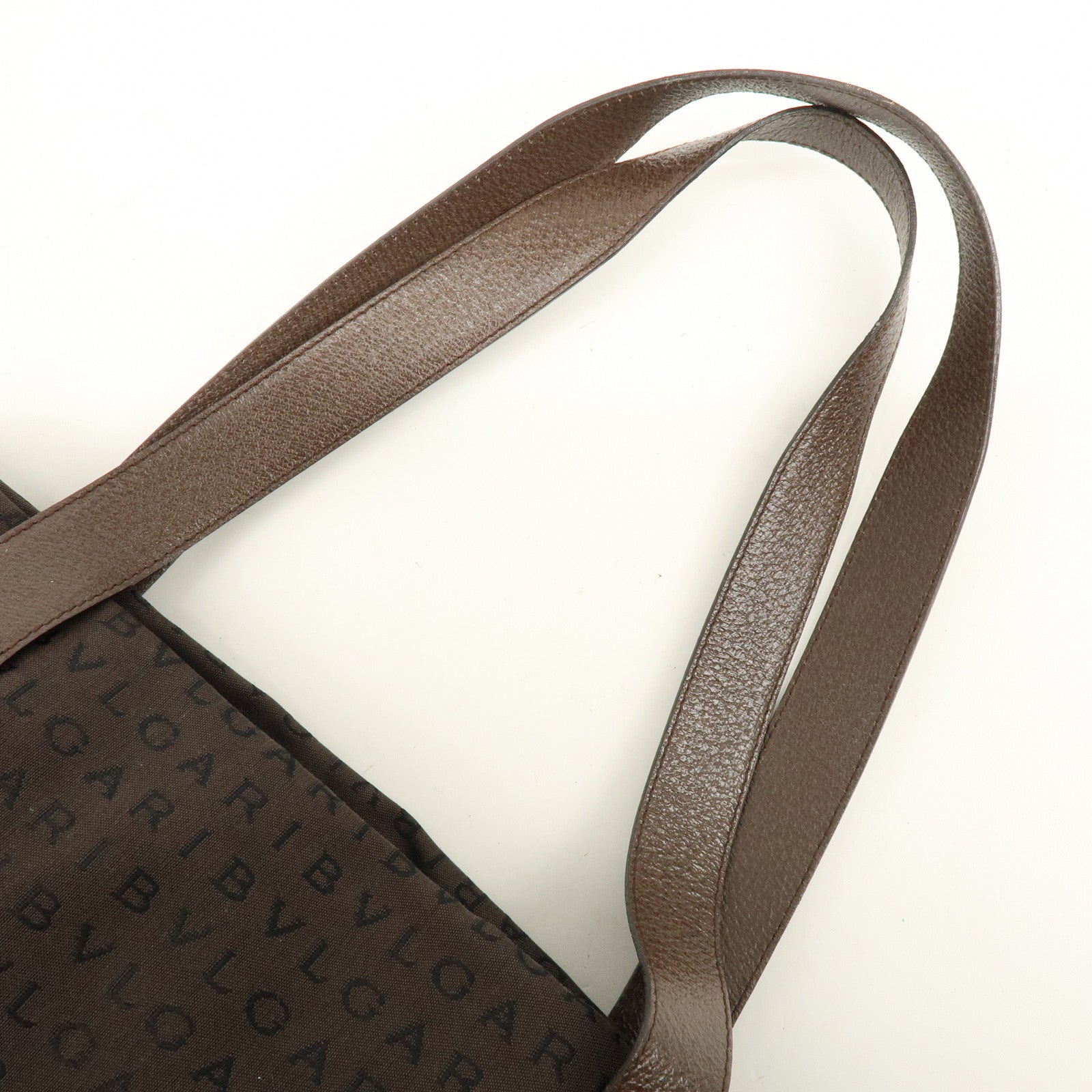 BVLGARI Logomania Canvas Leather Shoulder Bag Tote Bag Brown