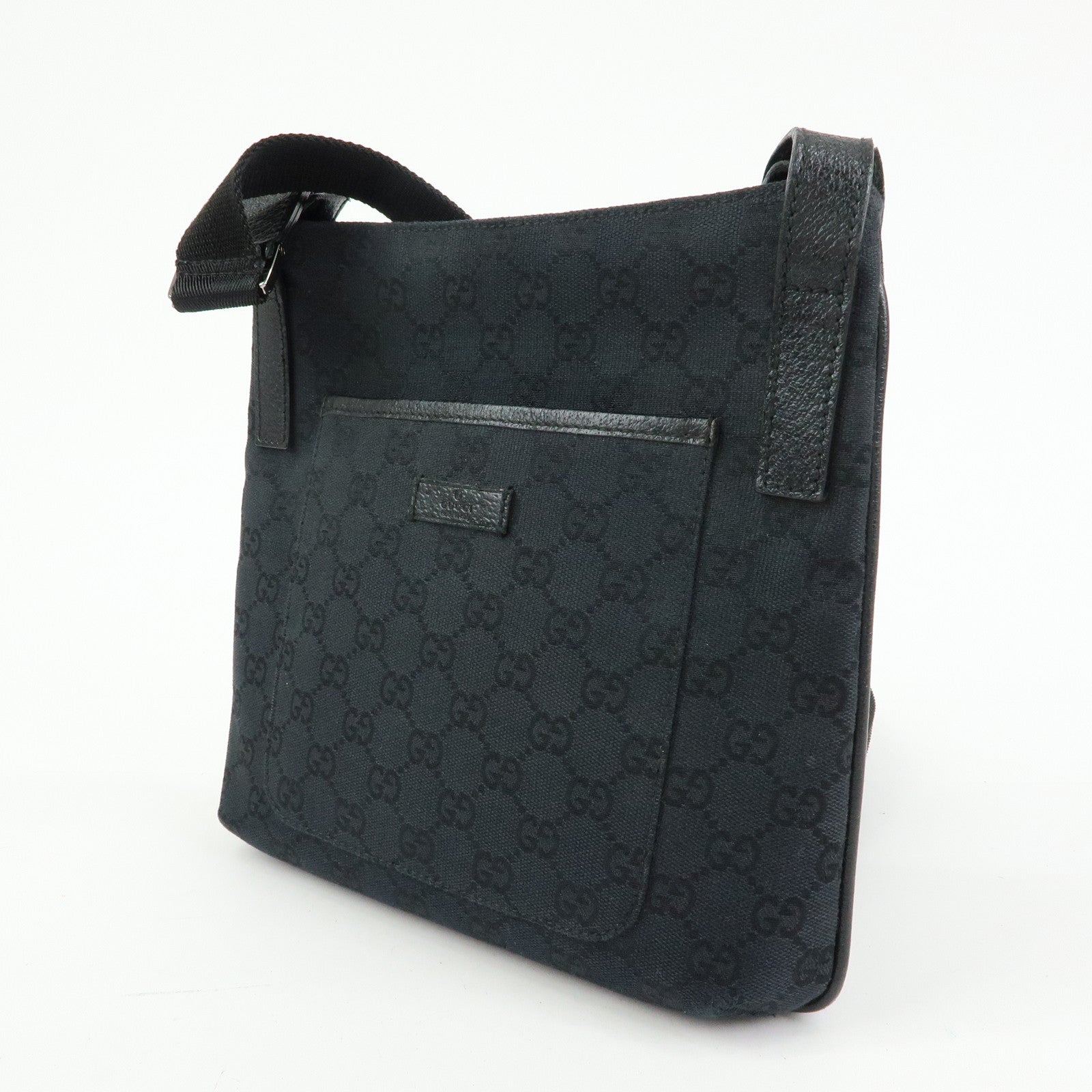 GUCCI GG Canvas Leather Shoulder Bag Crossbody Bag Black 122793