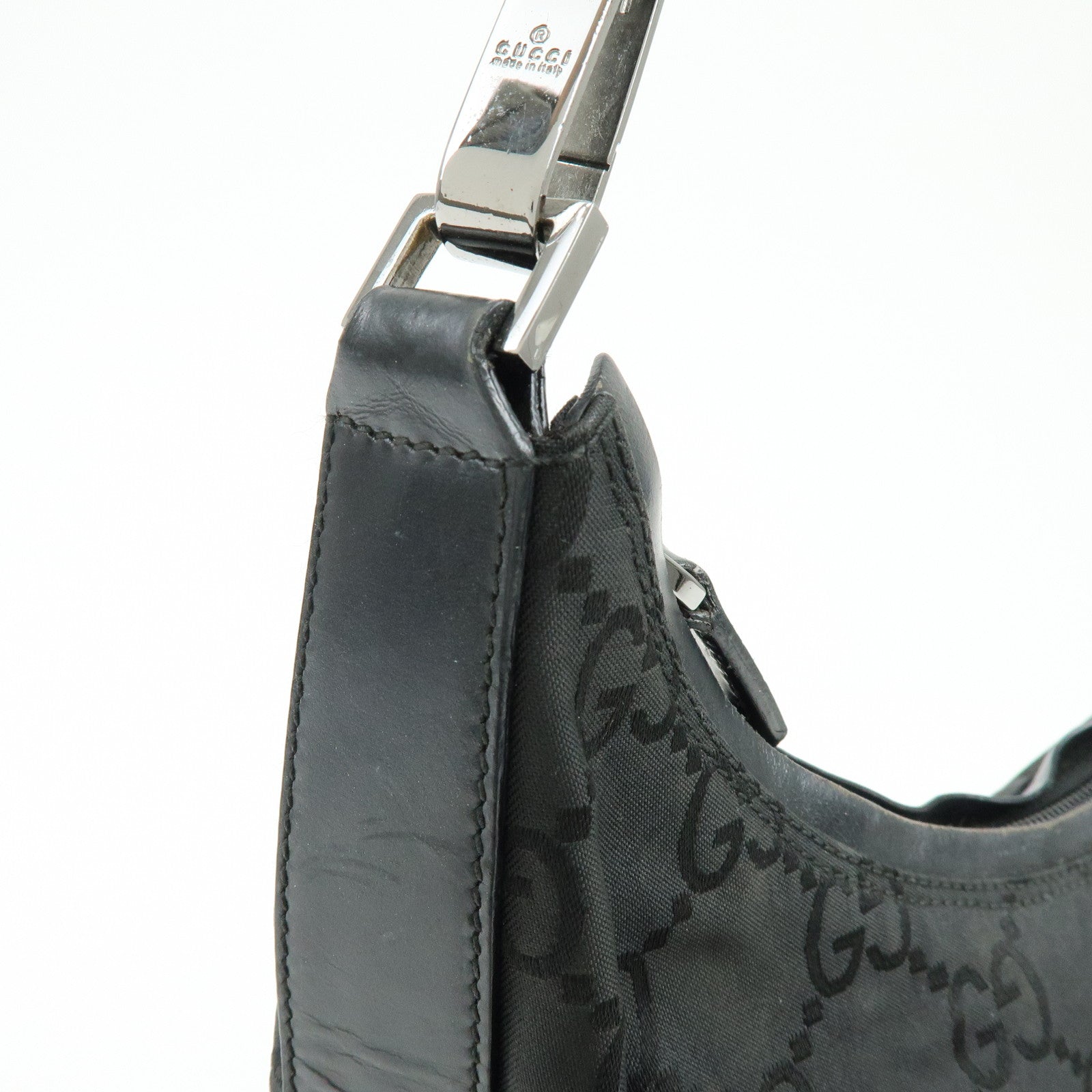 GUCCI Logo GG Nylon Leather Shoulder Bag Hand Bag Black 28335