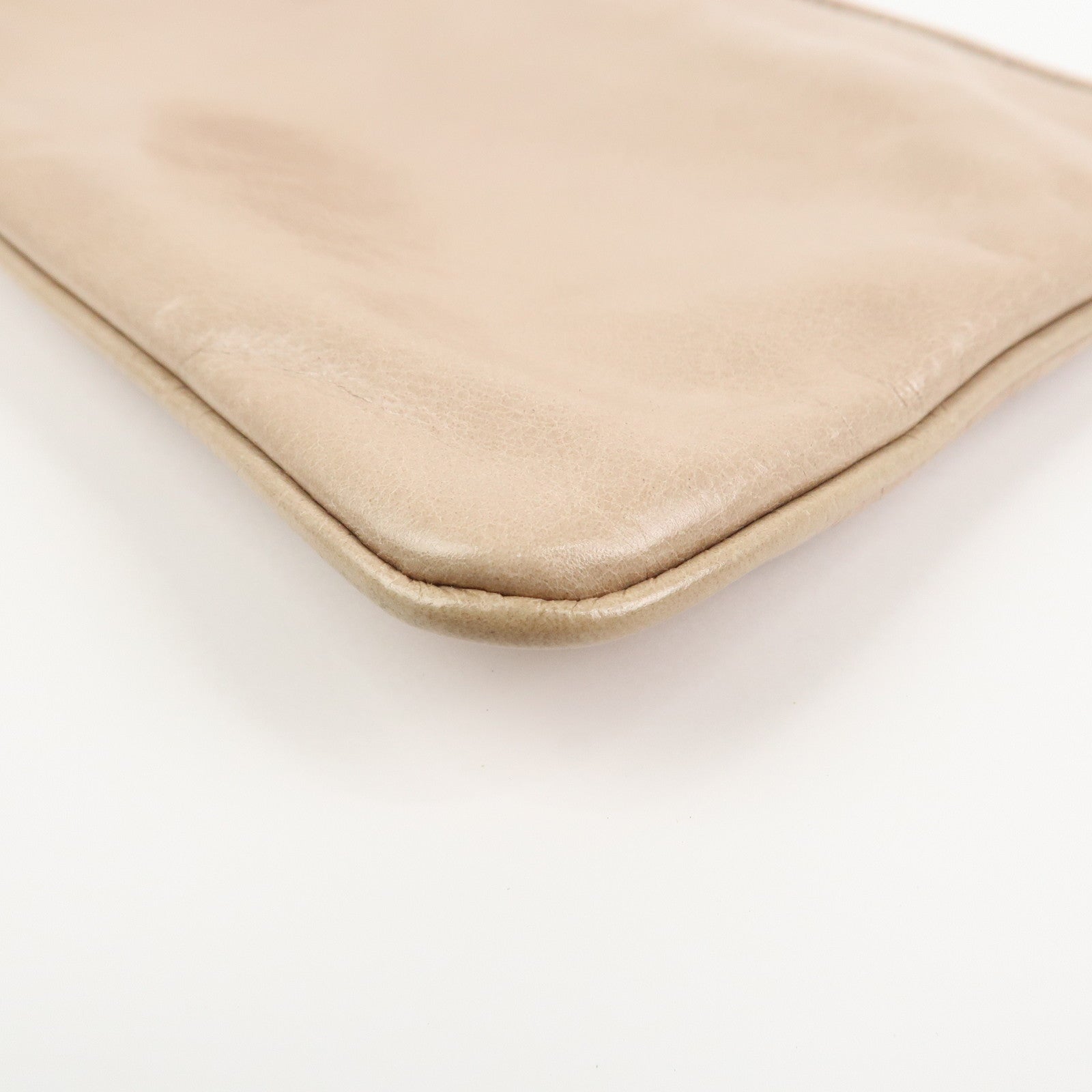 MIU MIU Leather Fur Clutch Bag Pouch Pink Beige 5NH811