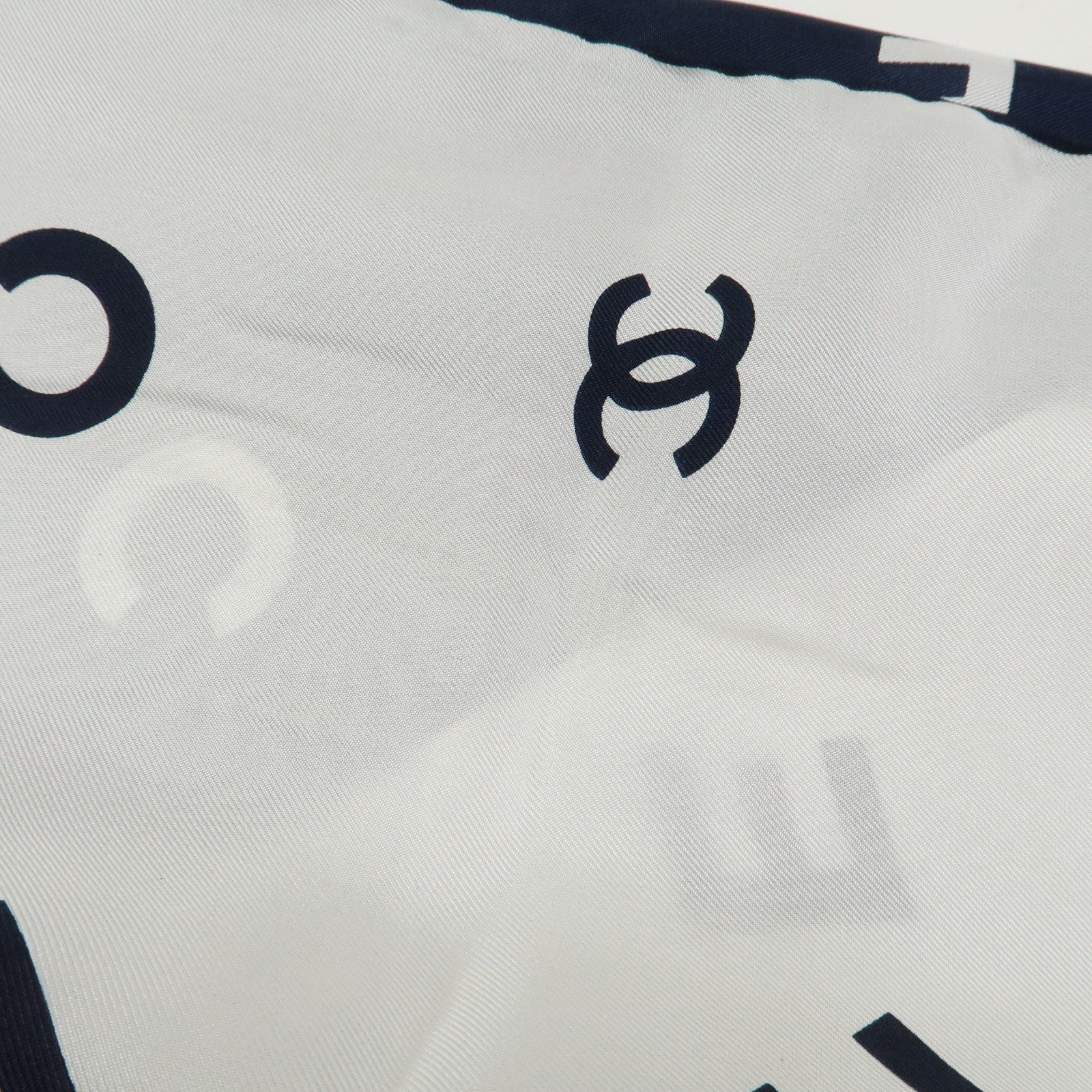 CHANEL COCO Mark Silk 100% Scarf White Navy