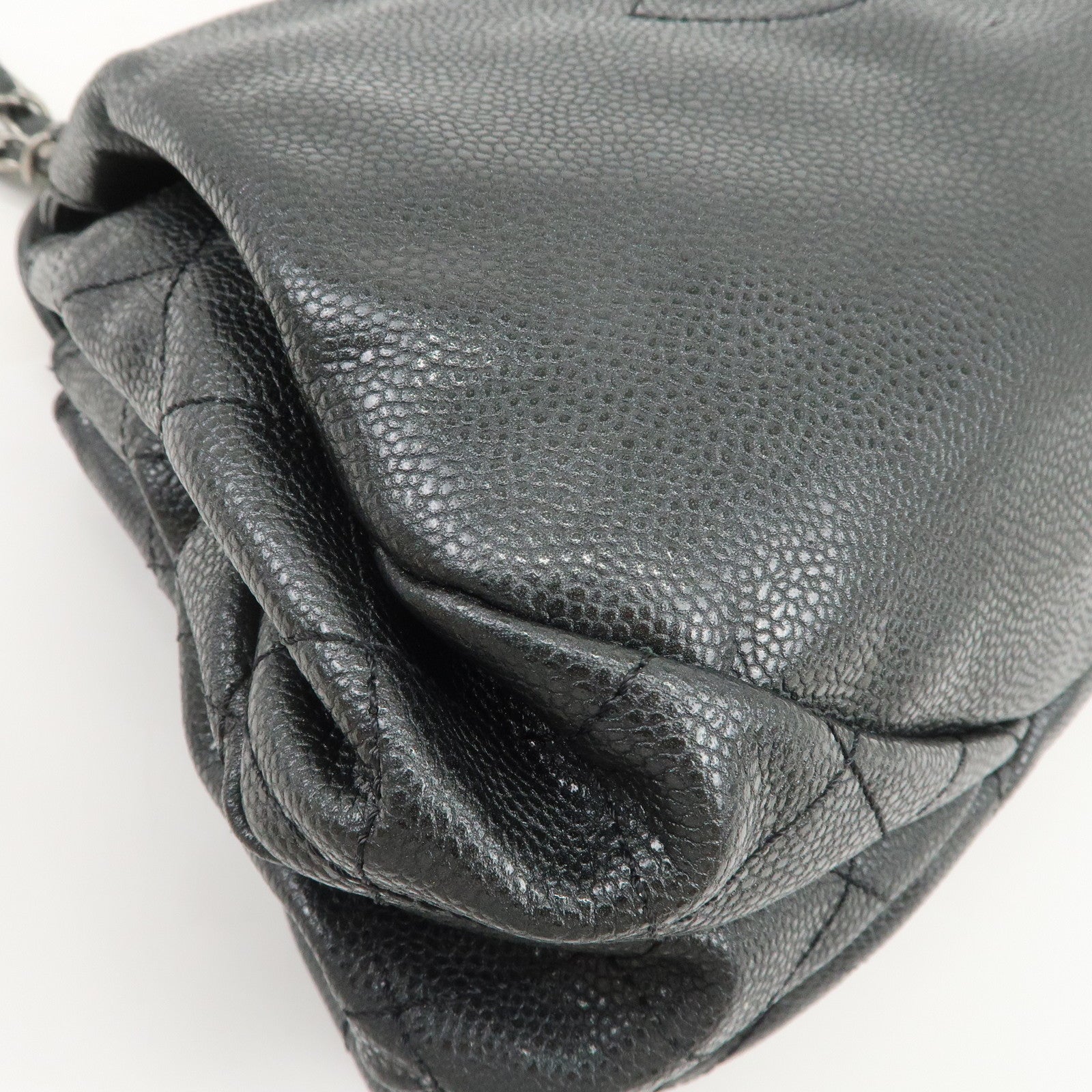 CHANEL COCO Mark Caviarskin Chain Shoulder Bag Black Silver