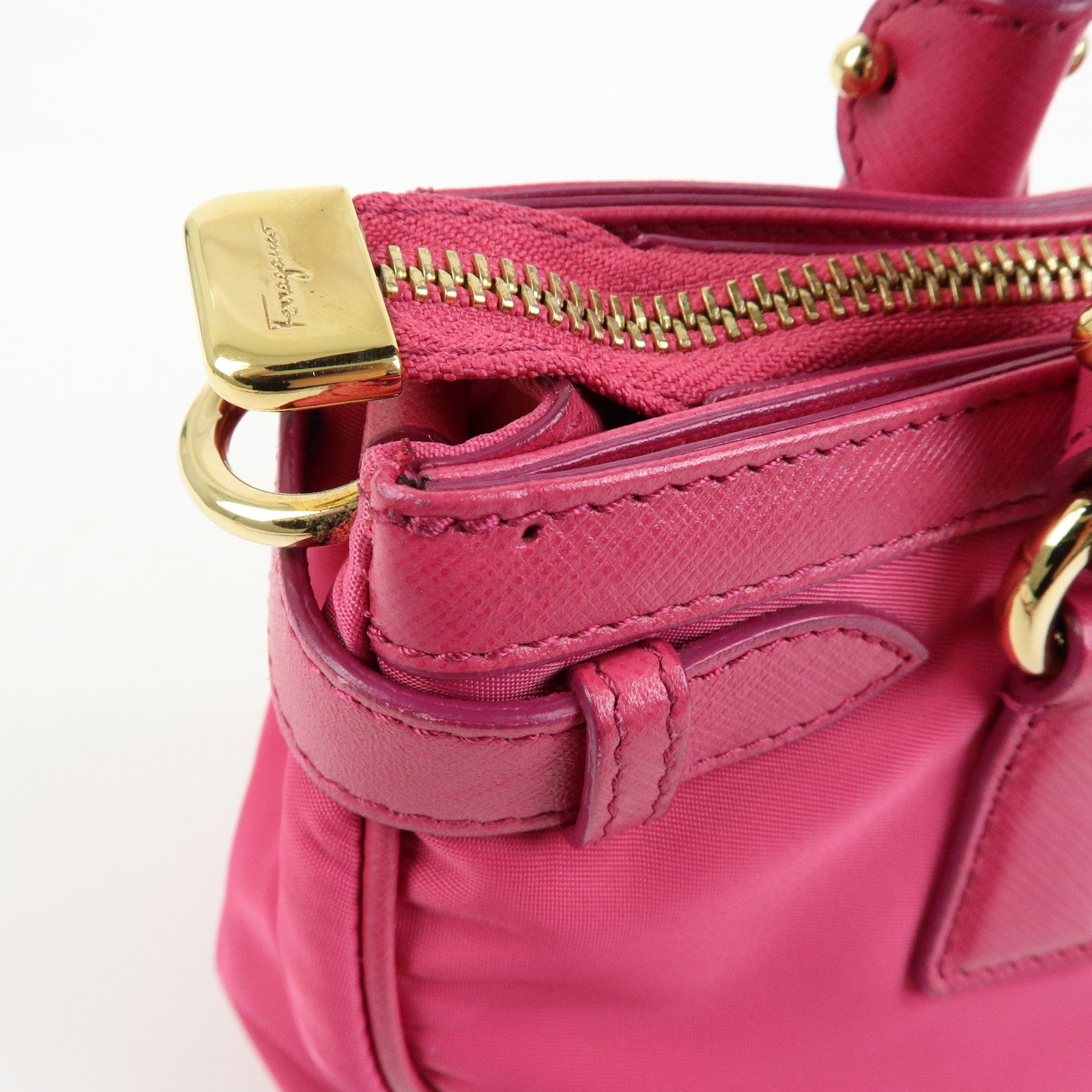 Ferragamo Gancini Nylon Leather 2Way Bag Hand Bag Pink