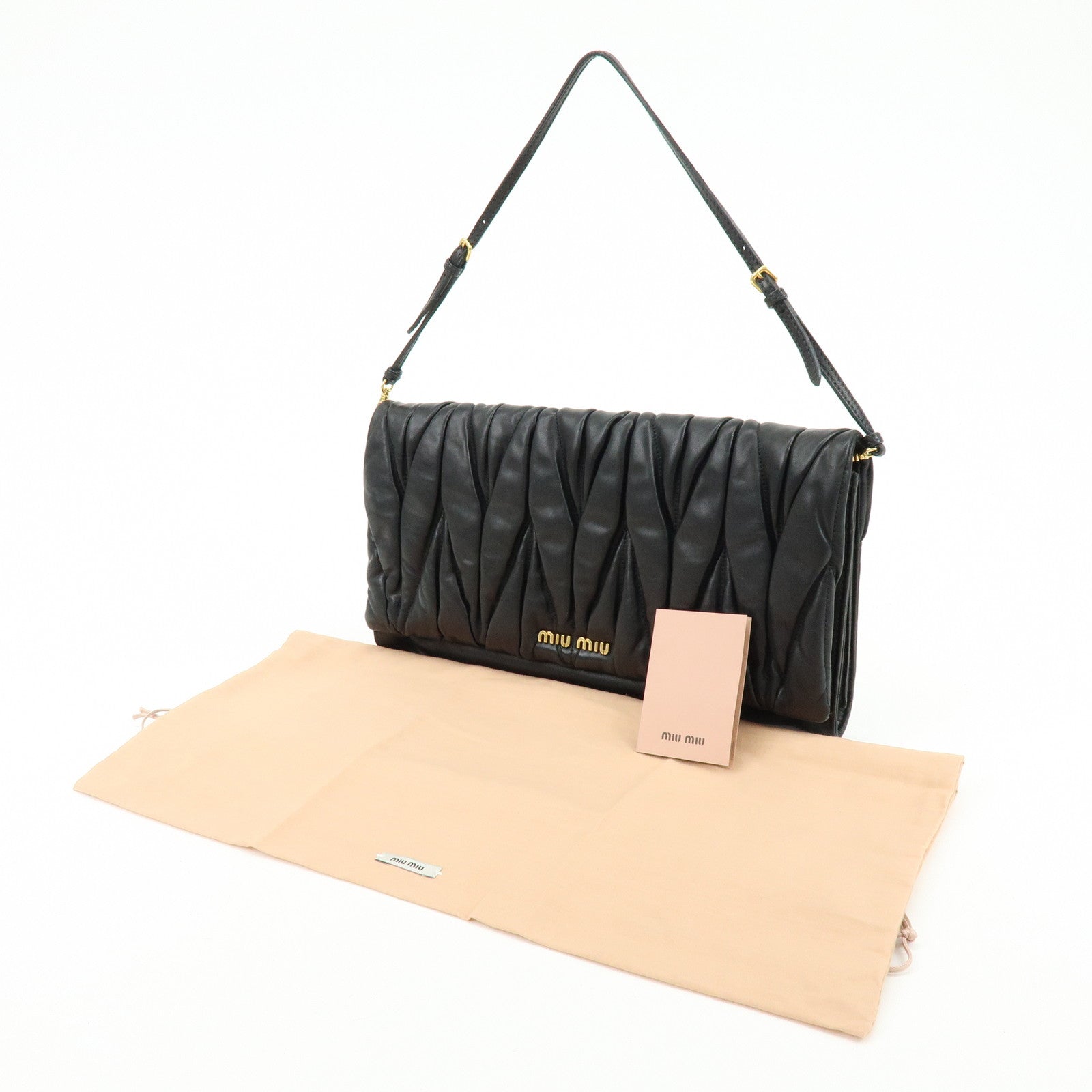 MIU MIU Matelasse Nappa Leather Shoulder Bag Clutch Bag Black