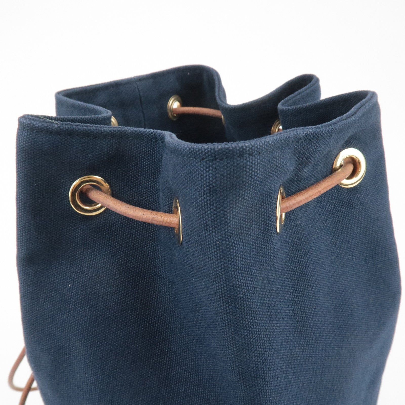 HERMES Canvas Leather Porochon Mimil PM Drawstring Shoulder Bag Used