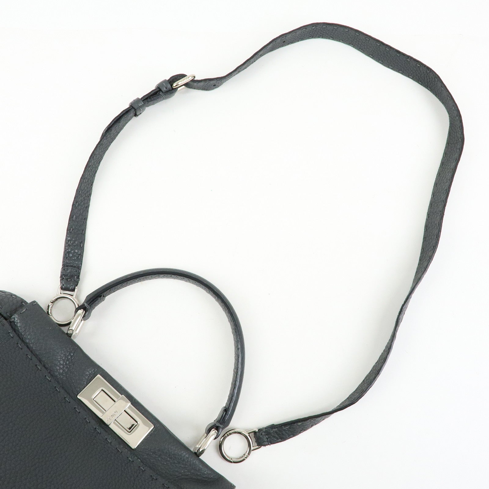 FENDI Selleria Peekaboo Leather 2Way Bag Hand Bag Gray 8BN290