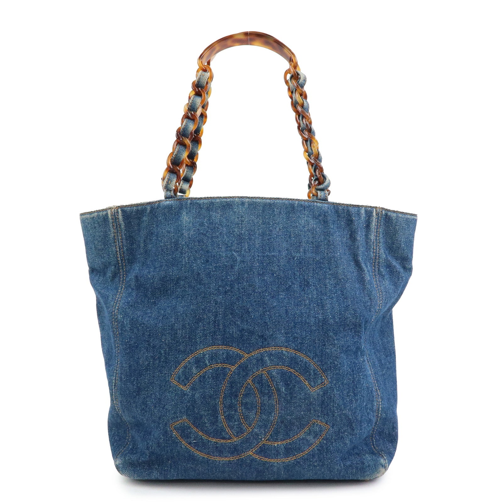 CHANEL COCO Mark Denim Tote Bag Shoulder Bag Blue