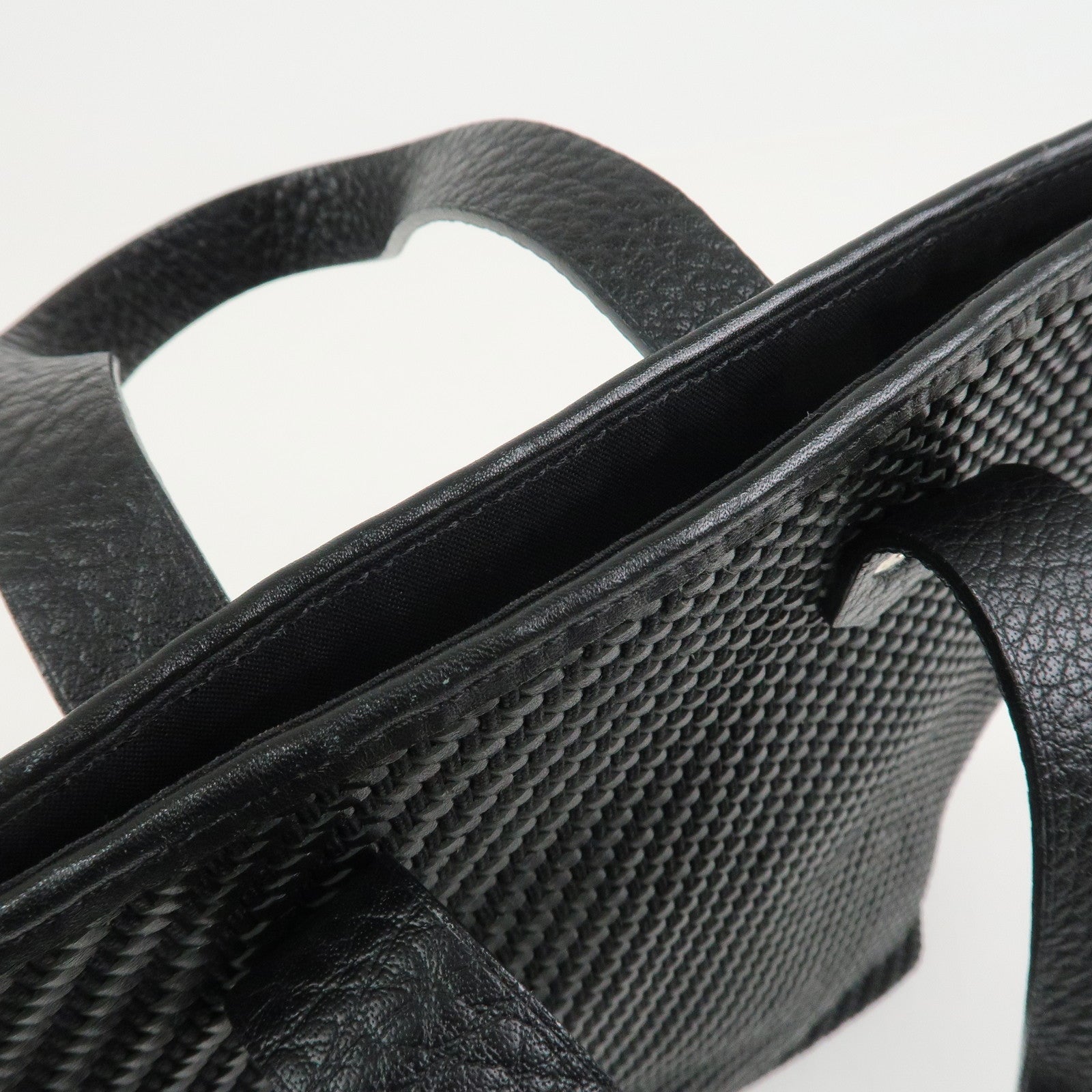 HERMES Amedaba PM Diago Canvas Leather Tote Bag Hand Bag Black