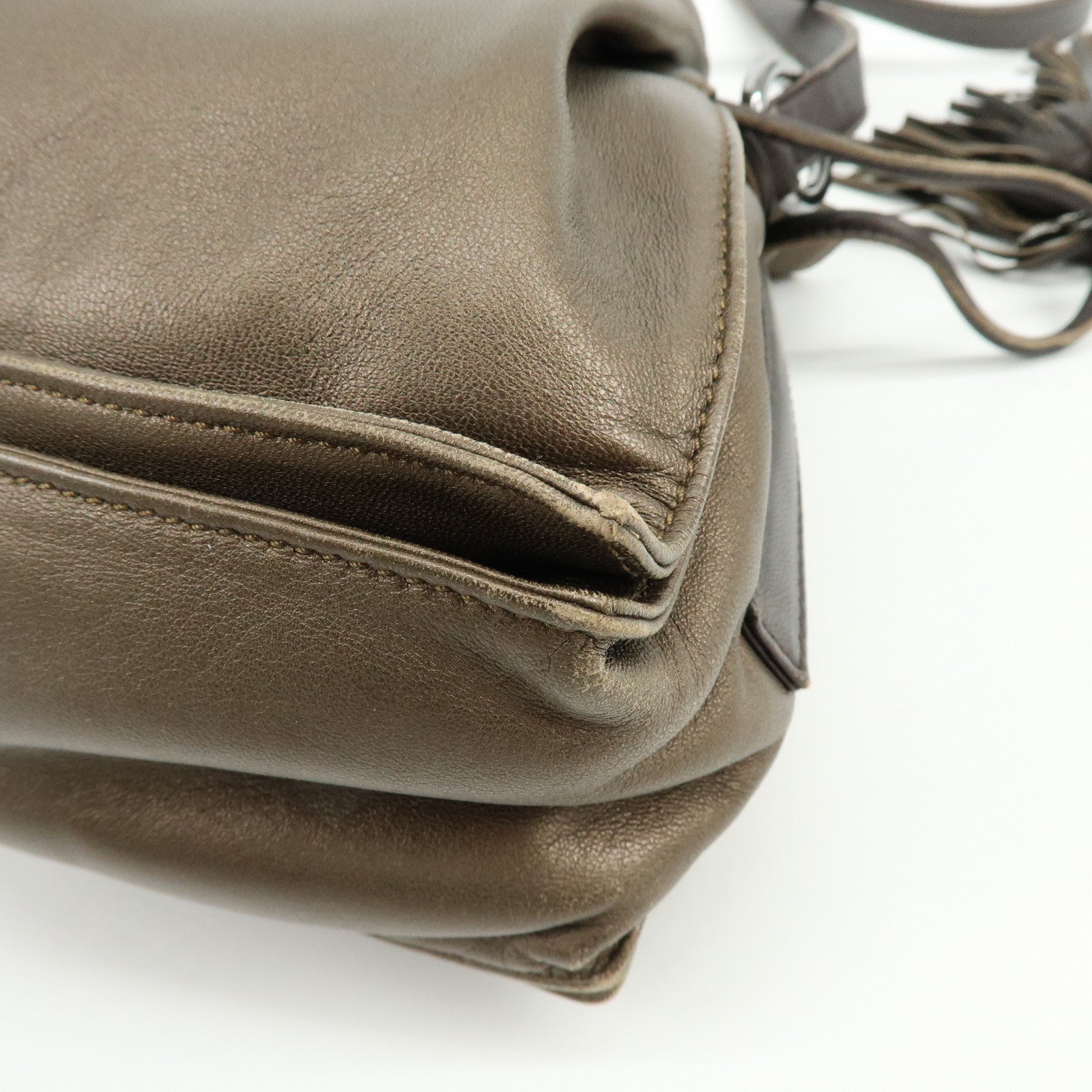 LOEWE Anagram Nappa Leather Drawstring Fringe Shoulder Bag Brown