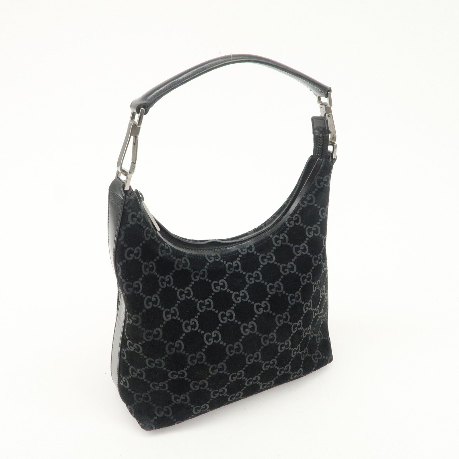 GUCCI GG Suede Leather Shoulder Bag Hand Bag Black 002.0602 Used