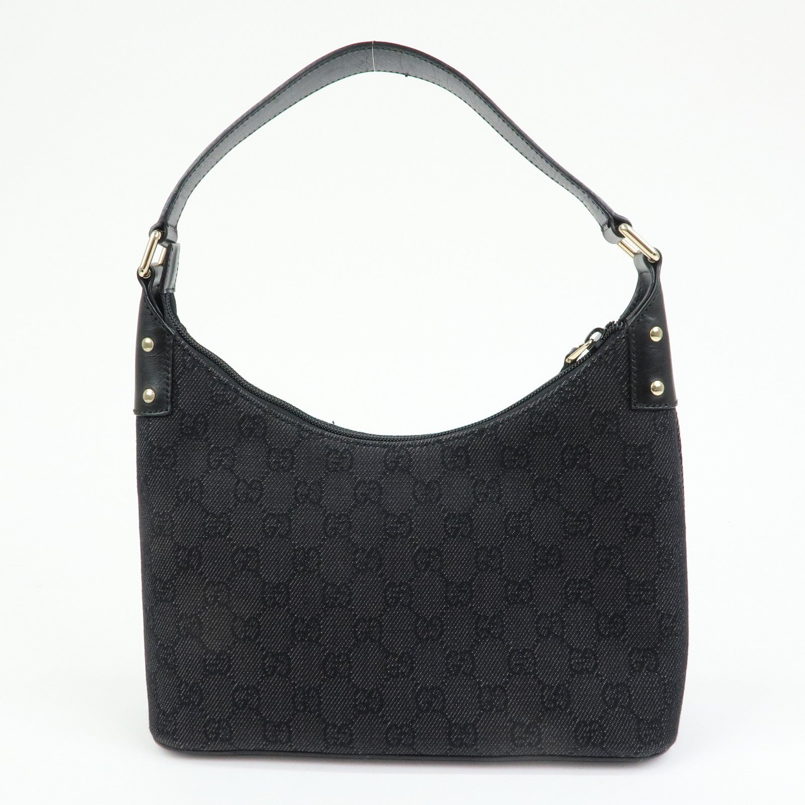 GUCCI GG Denim Canvas Leather Shoulder Bag Hand Bag Black 240020
