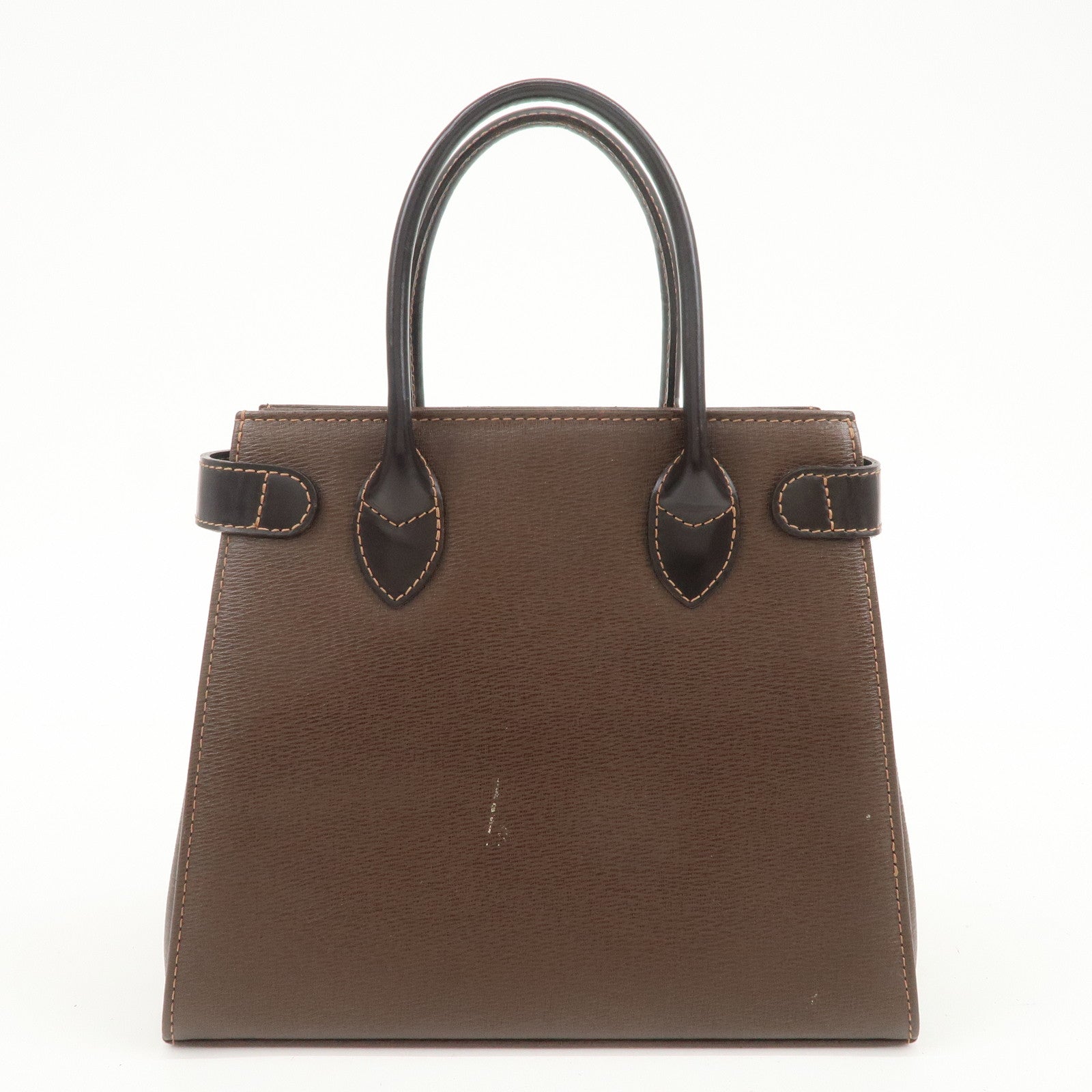 BURBERRY Leather Hand Bag Tote Bag Brown Gold