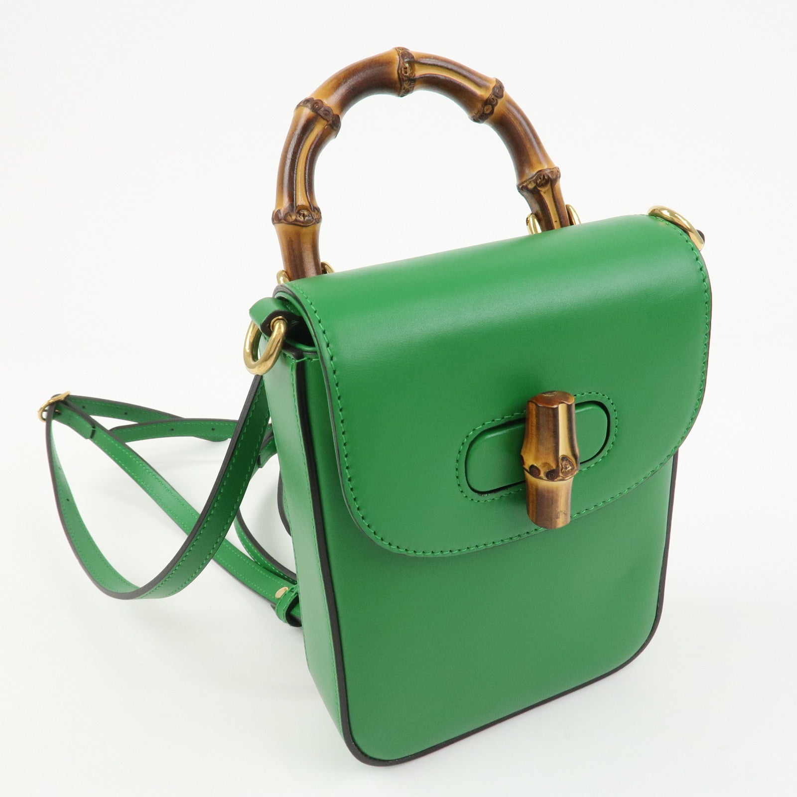 GUCCI Bamboo Leather 2Way Bag Backpack Shoulder Bag Green 702106