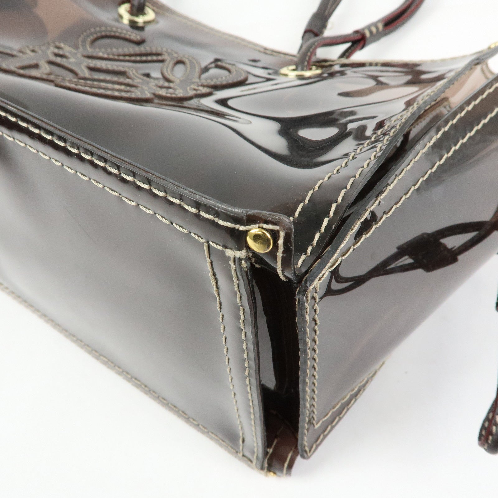 LOEWE Anagram Vinyl Leather Tote Bag Shoulder Bag Brown