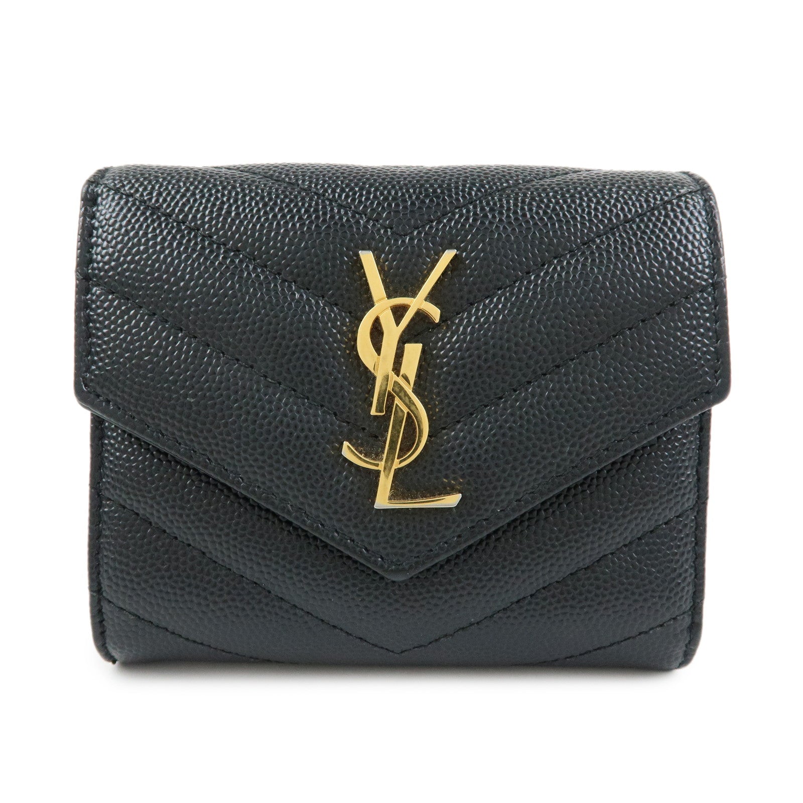 SAINT LAURENT PARIS Cassandra Leather Compact Wallet Black 692061