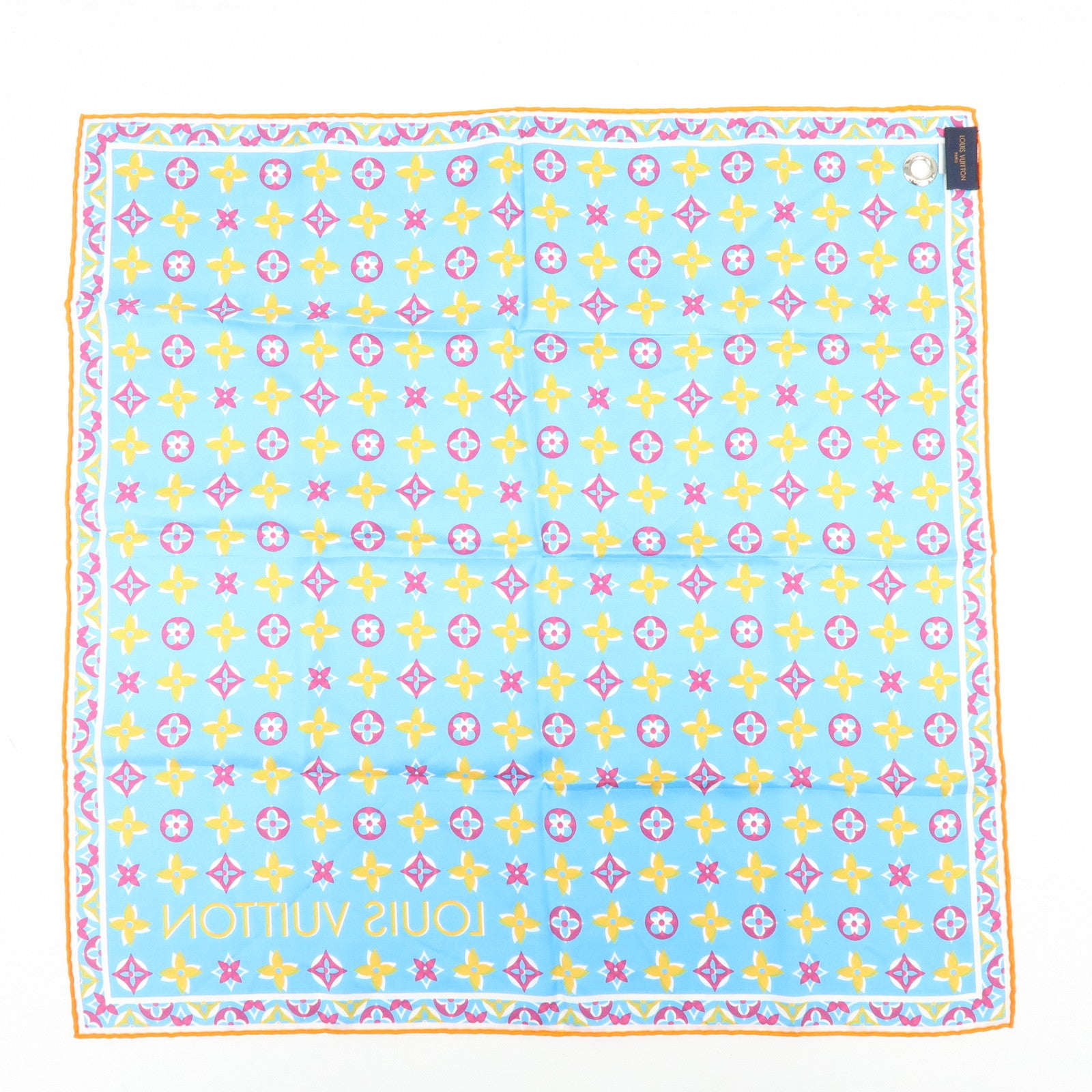 Louis Vuitton Monogram Silk 100% Scarf Blue Orange M73843