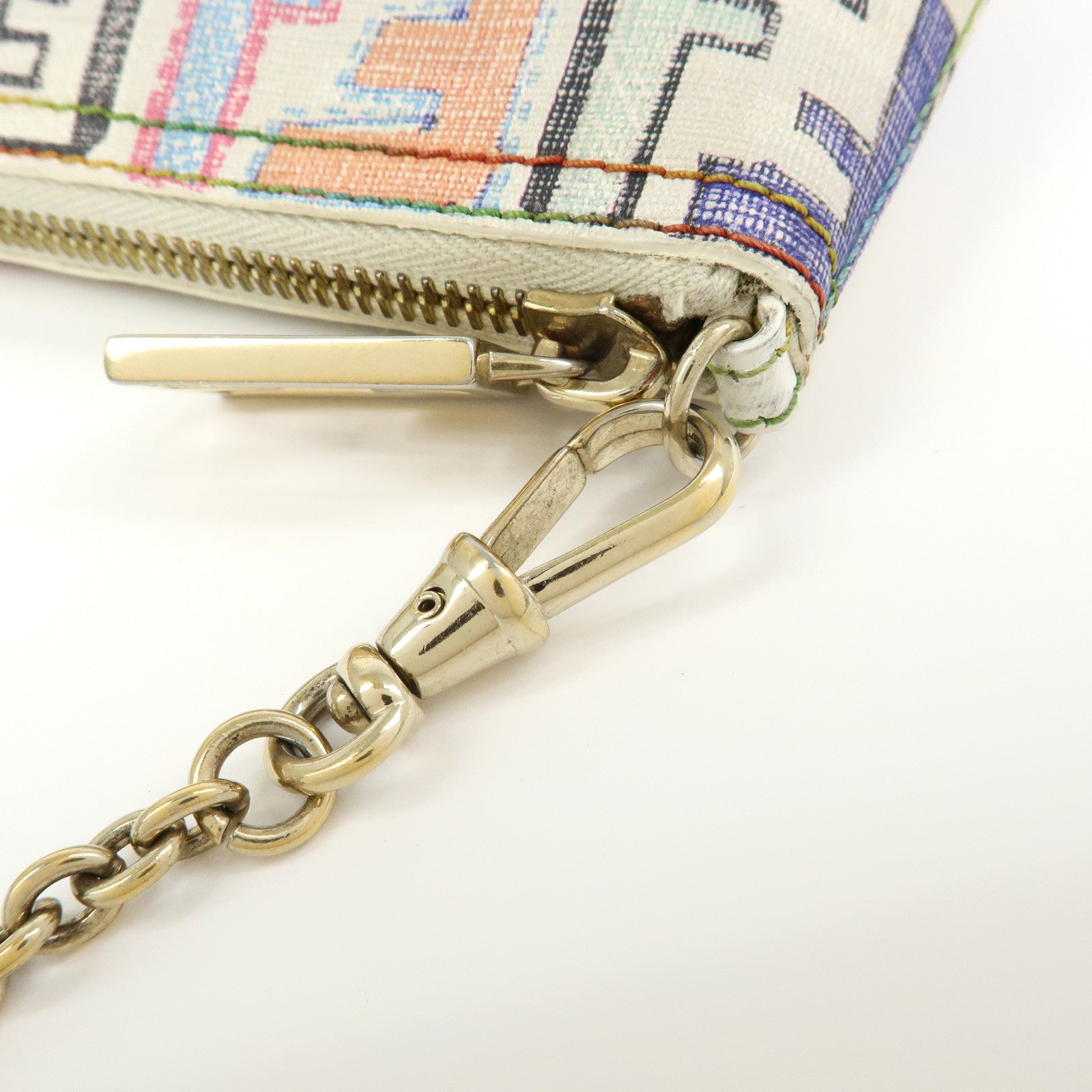 FENDI Zucca Print PVC Chain Accessory Pouch White Multicolor 8BR592
