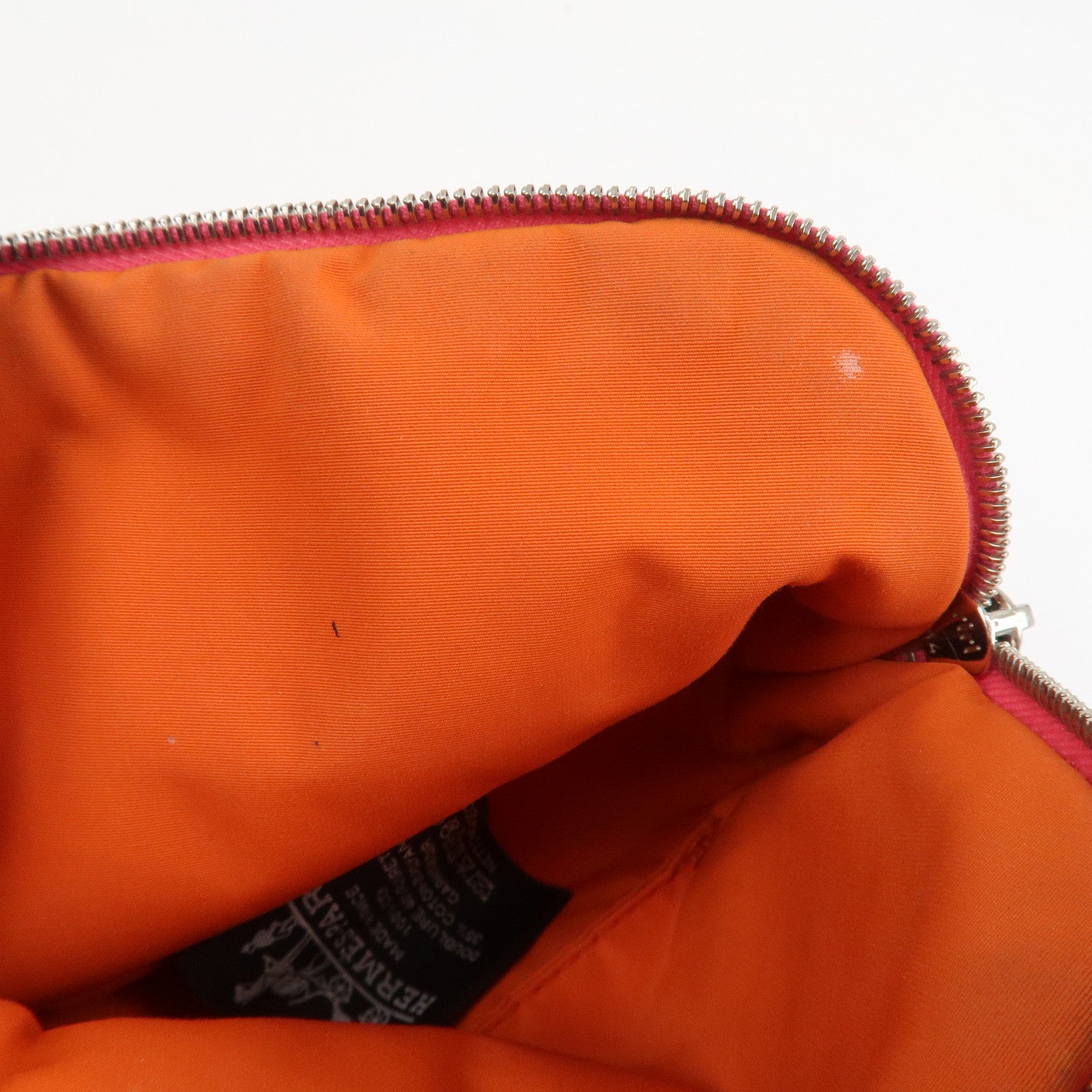 HERMES Canvas Leather Bolide Pouch Cosmetic Pouch Makeup Bag Pink