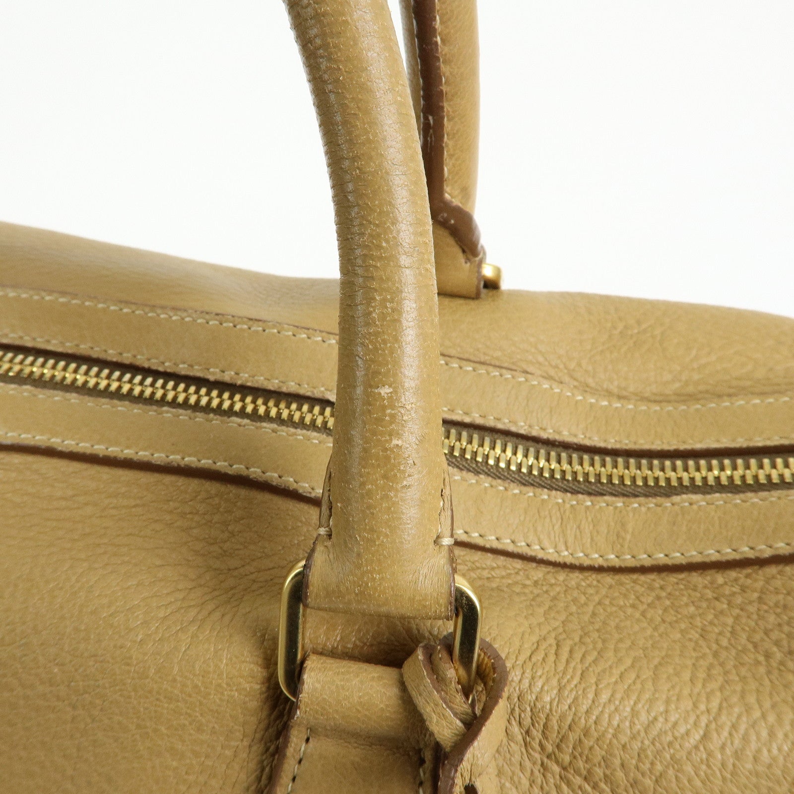 PRADA Logo Leather Boston Bag Hand Bag Travel Bag Brown