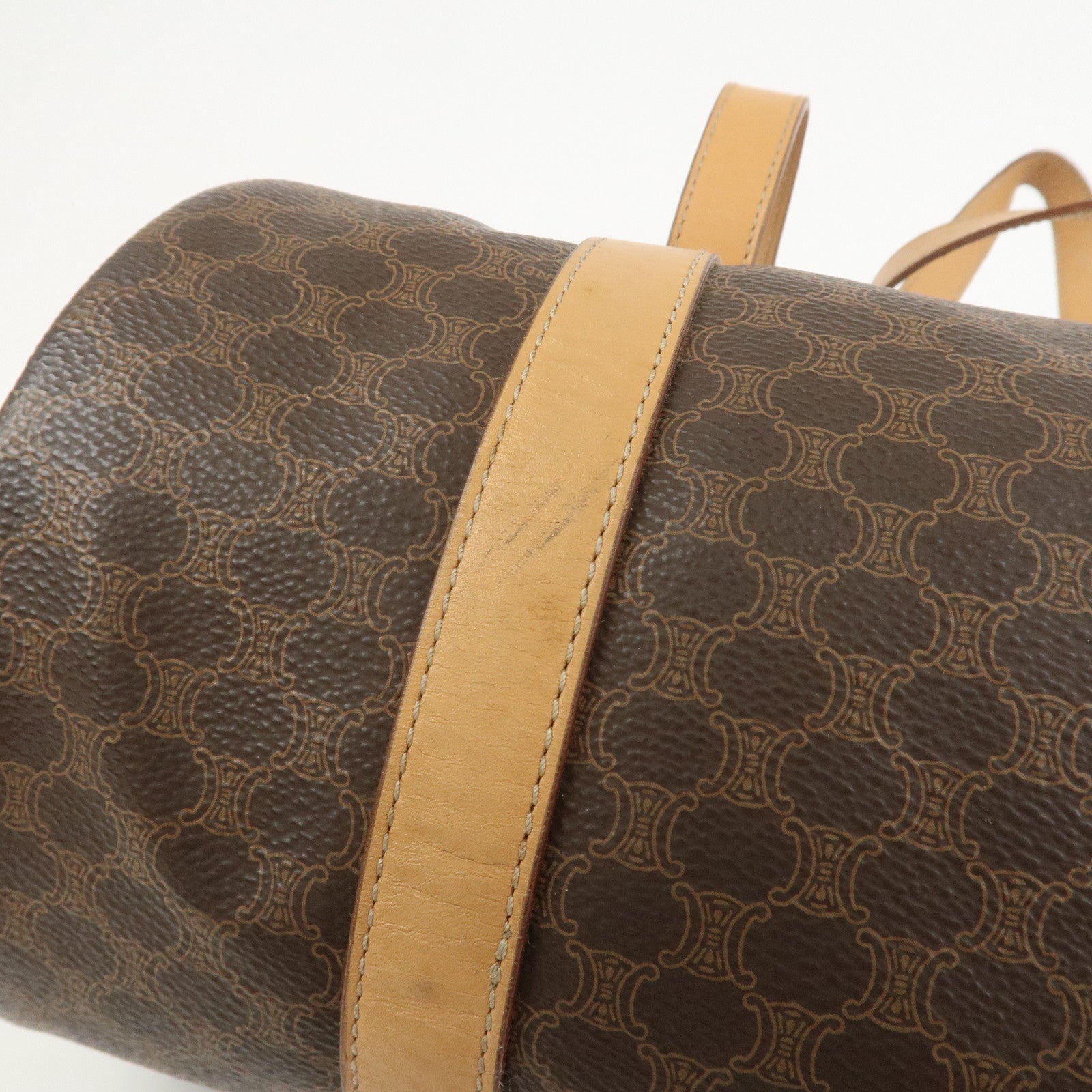 CELINE Macadam Canvas Leather Boston Bag Tote Bag Brown