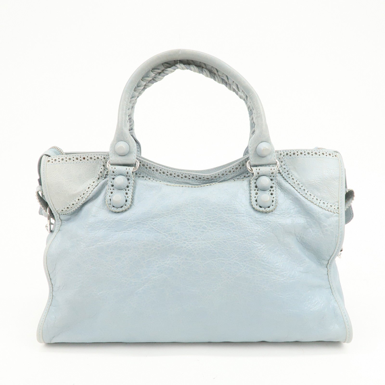 BALENCIAGA Giant City Leather 2Way Shoulder Bag Light Blue 258044