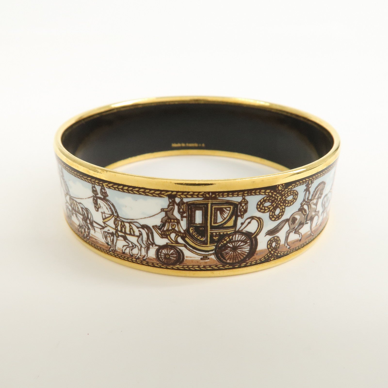 HERMES Email GM Gold Plated Bangle Bracelet White Blue