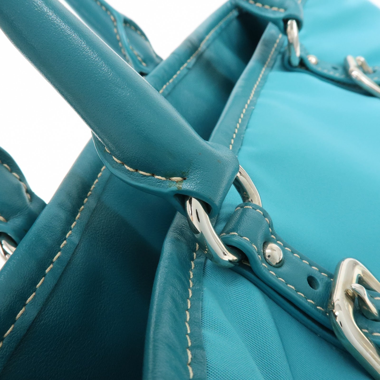 Prada Nylon Leather 2Way Bag Hand Bag Shoulder Bag Blue