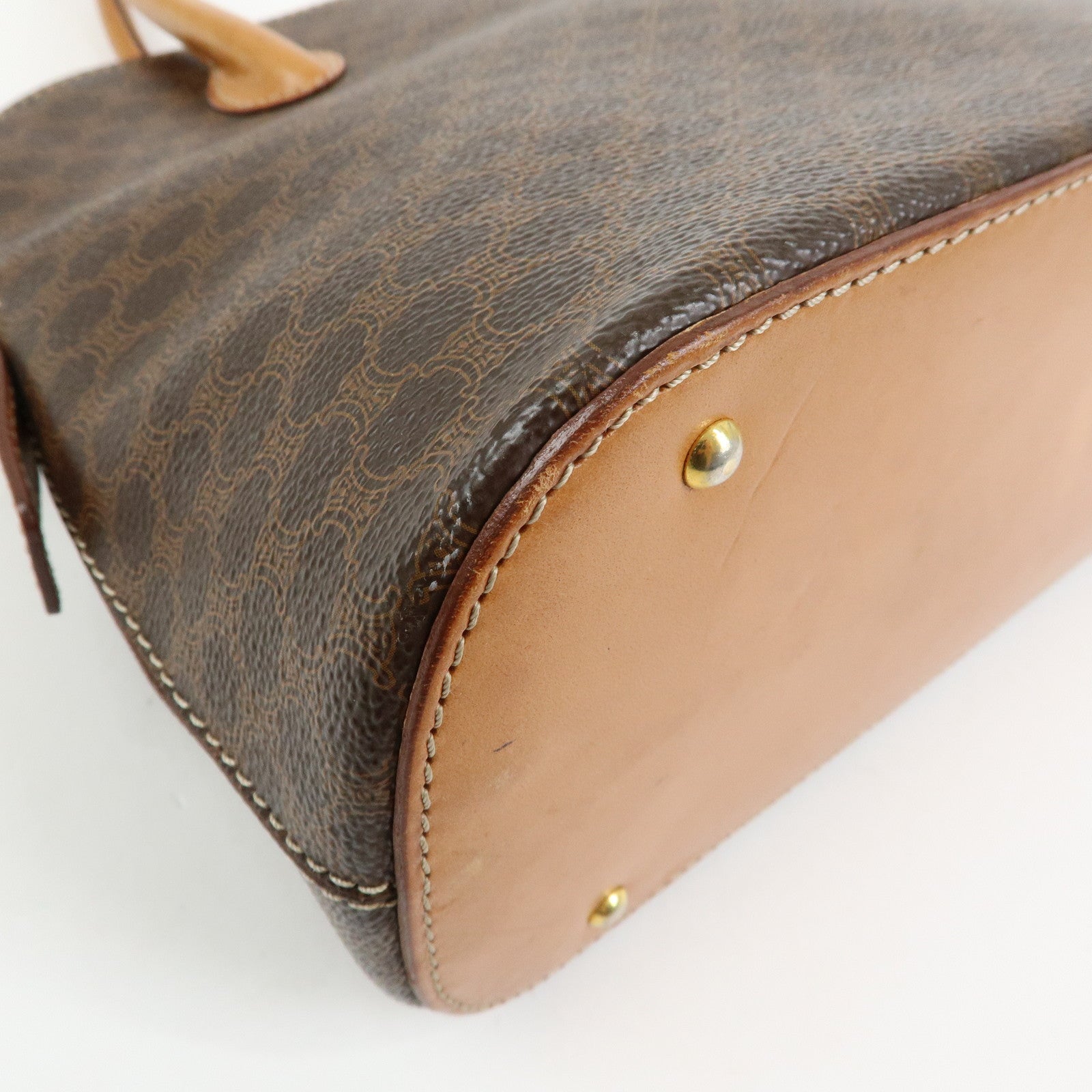 CELINE Macadam PVC Leather 2Way Bag Hand Bag Dome Bag Brown