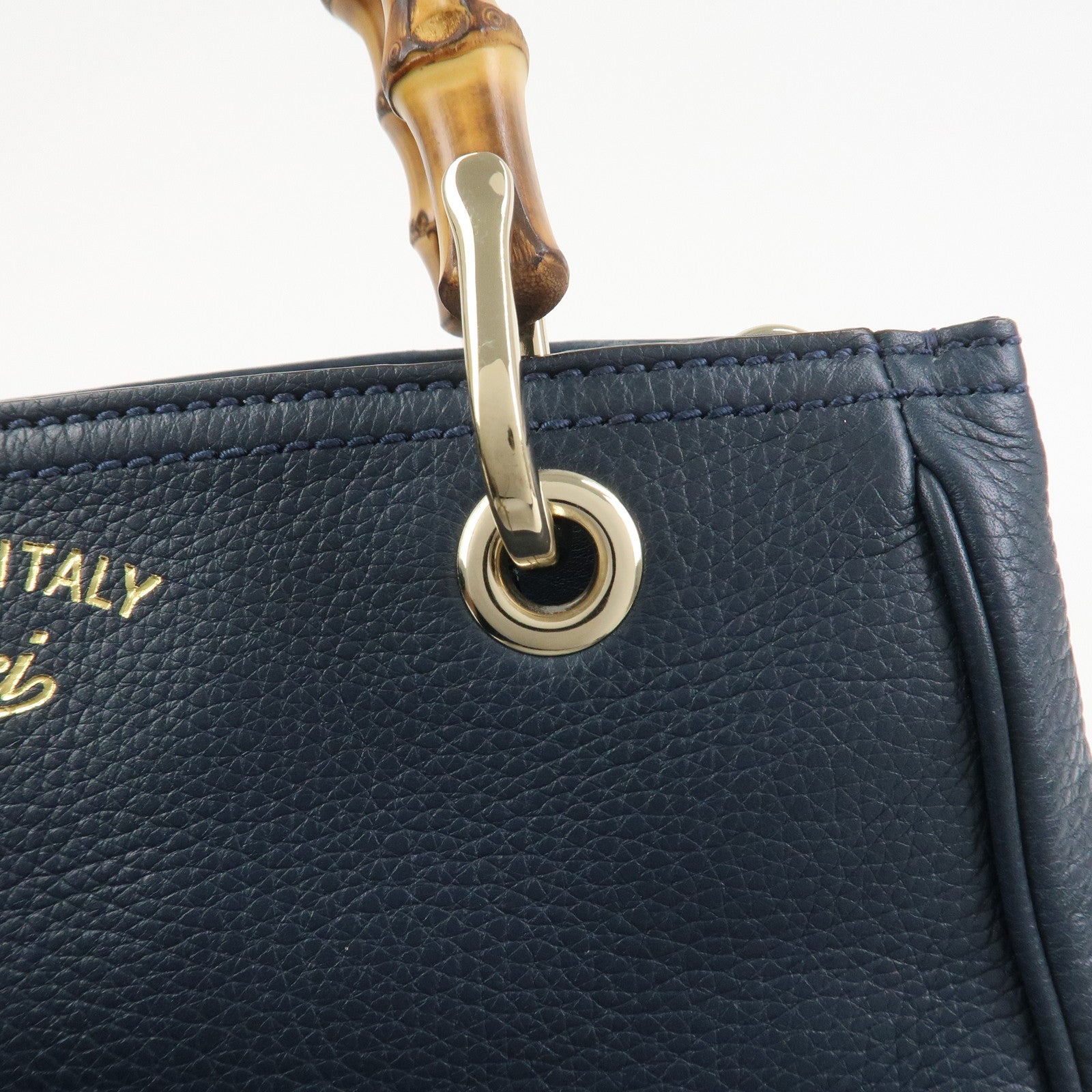 GUCCI Bamboo Shopper Small Leather 2Way Hand Bag Navy 336032