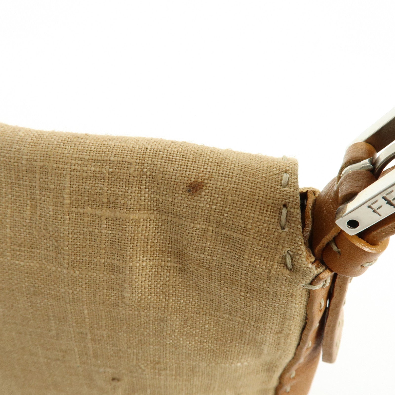 FENDI Mamma Baguette Selleria Linen Leather Shoulder Bag 8BR101