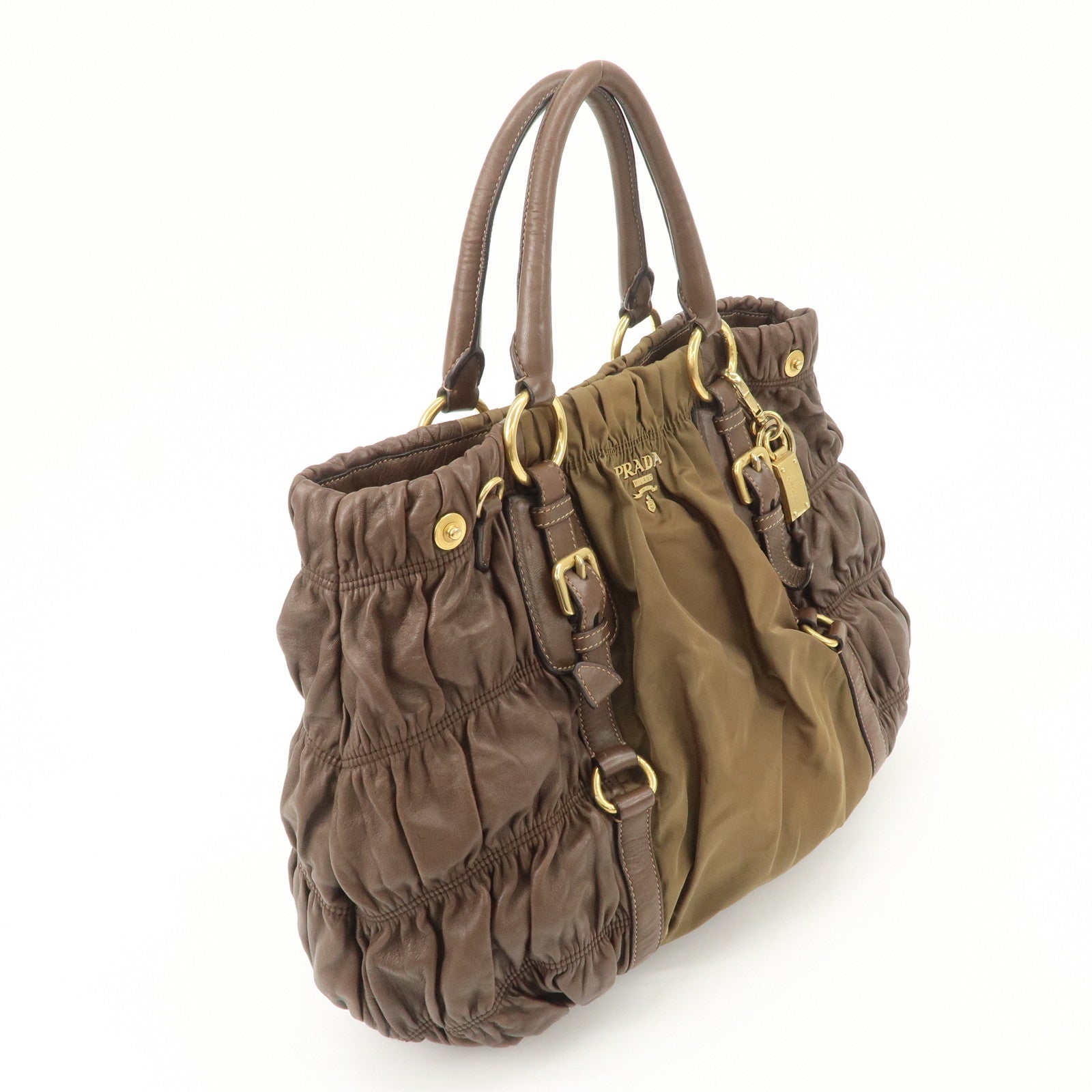 PRADA Nylon Leather 2WAY Bag Shoulder Bag Hand Bag Brown Khaki BN1793