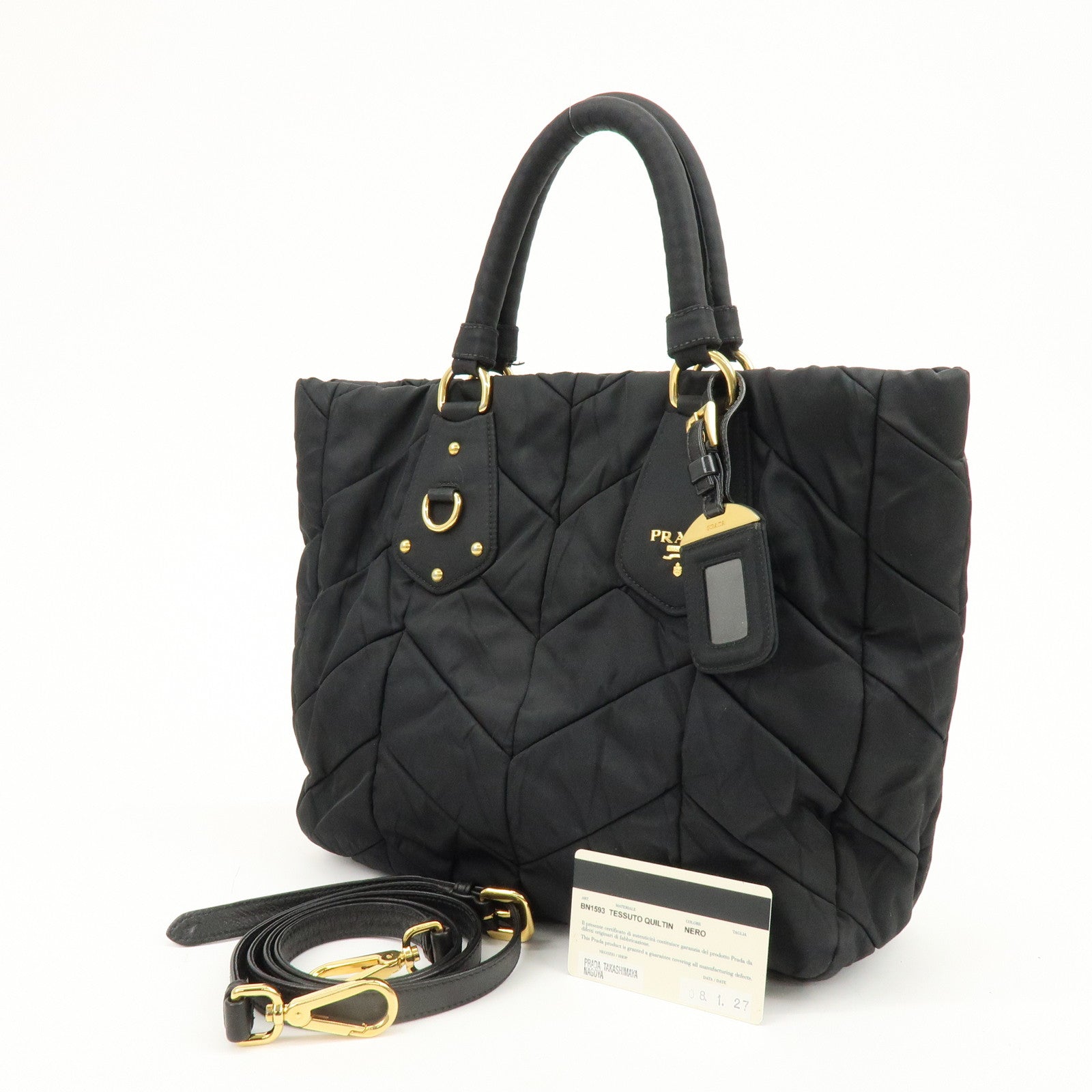 PRADA Nylon 2Way Bag Hand Bag Shoulder Bag Black BN1593