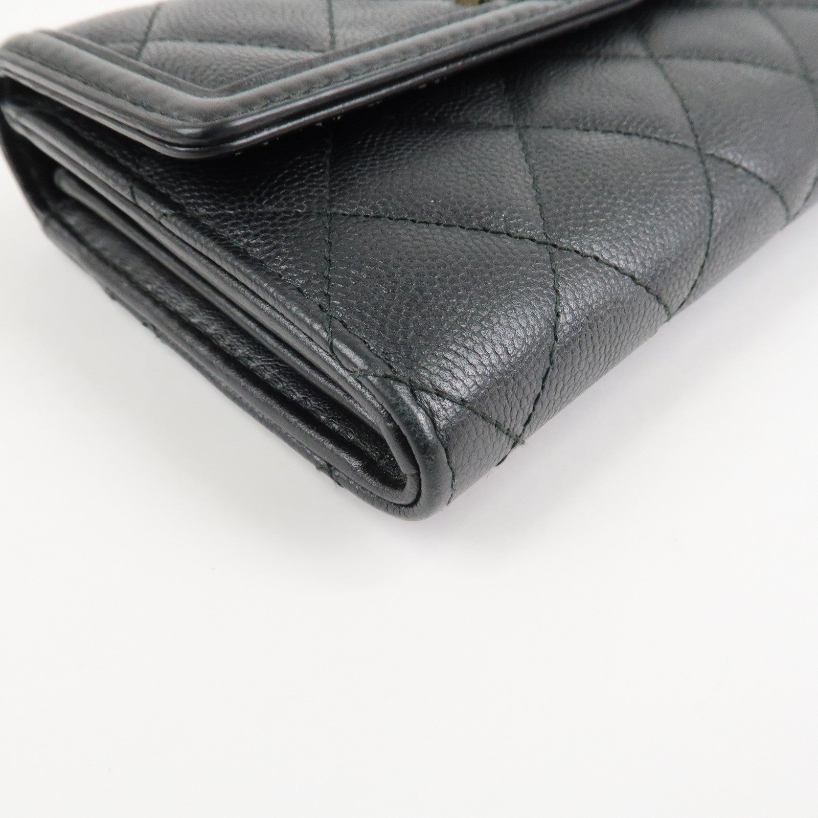 CHANEL Matelasse Caviar Skin CC Filigree Long Wallet Black A84448 Used