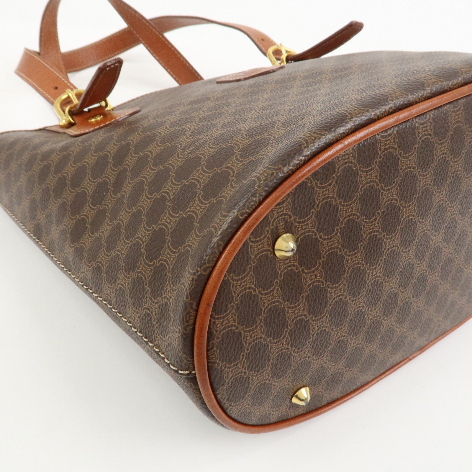 CELINE Macadam PVC Leather Tote Bag Hand Bag Shoulder Bag Brown