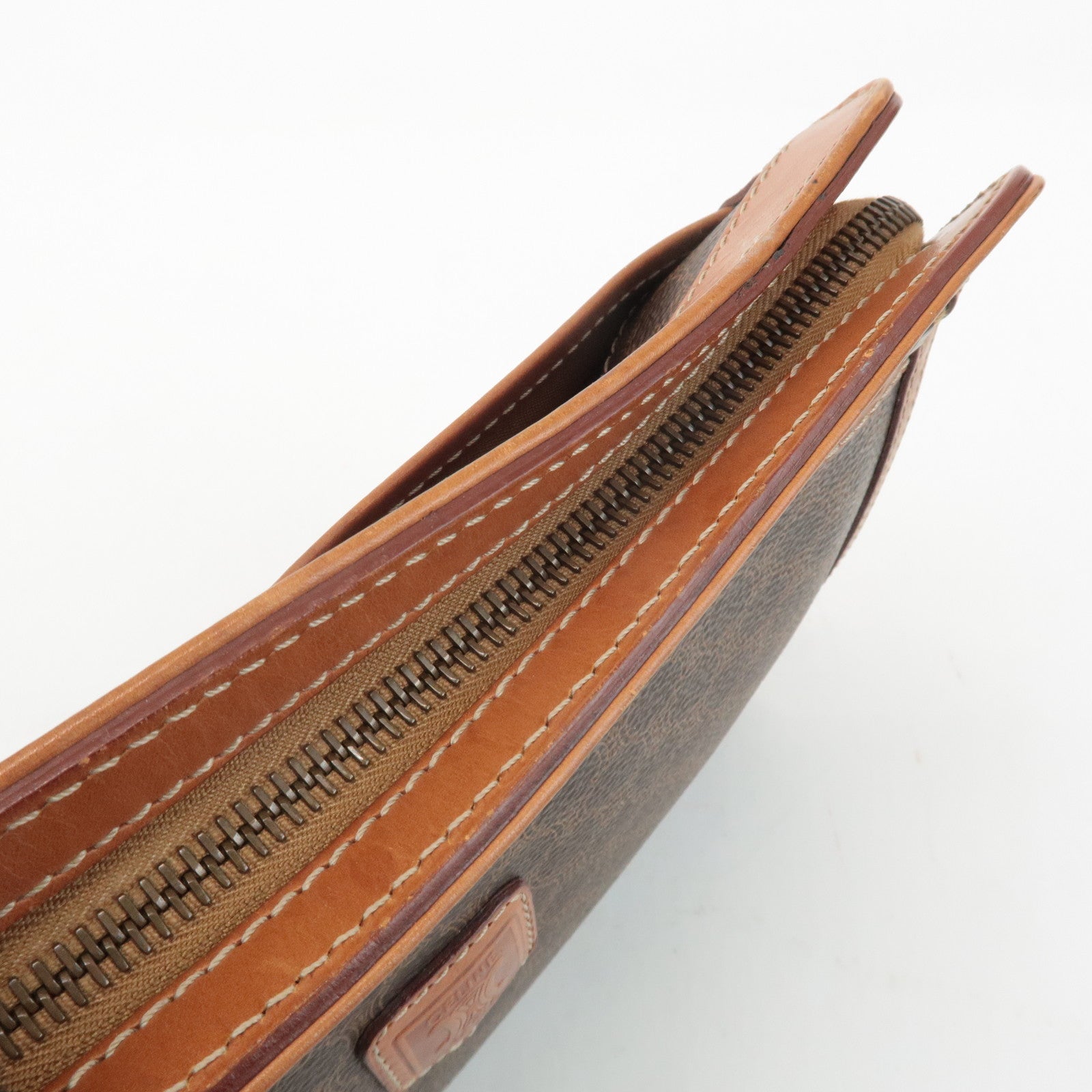 CELINE Macadam PVC Leather Clutch Bag Second Bag Brown