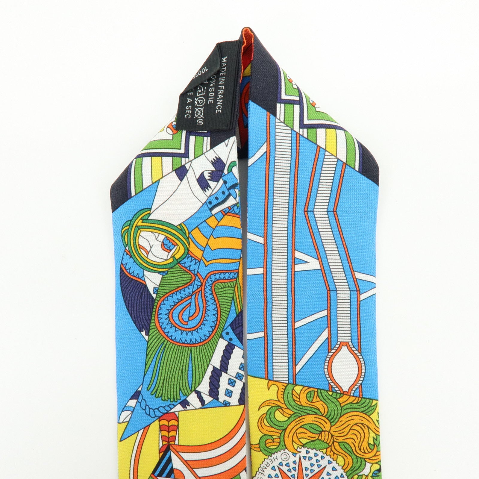 HERMES Twilly Silk 100% Scarf De l'Ombrelle aux Duels Vieux Blue