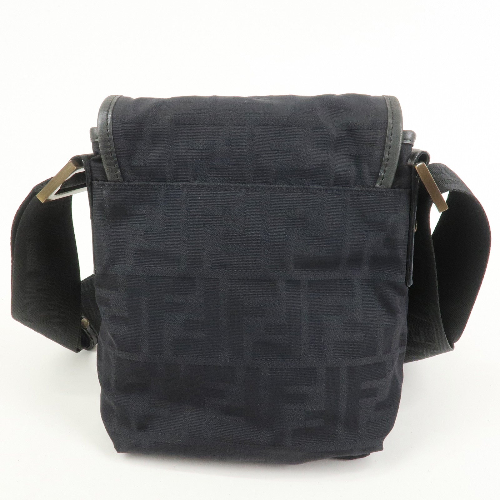 FENDI Zucca Canvas Leather Shoulder Bag Crossbody Bag Black7VA155