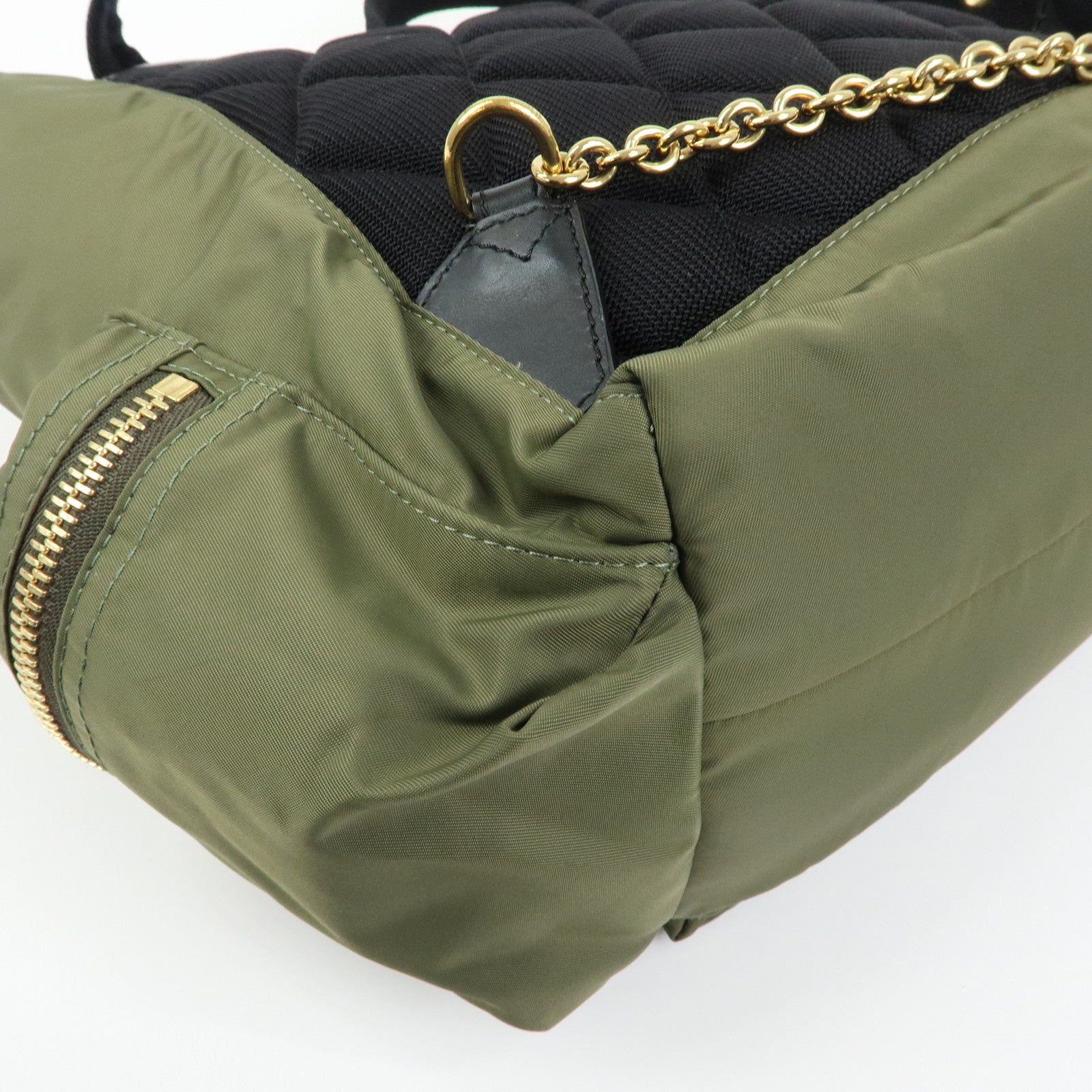 BURBERRY Logo Nylon Leather Backpack Rucksuck Khaki Black