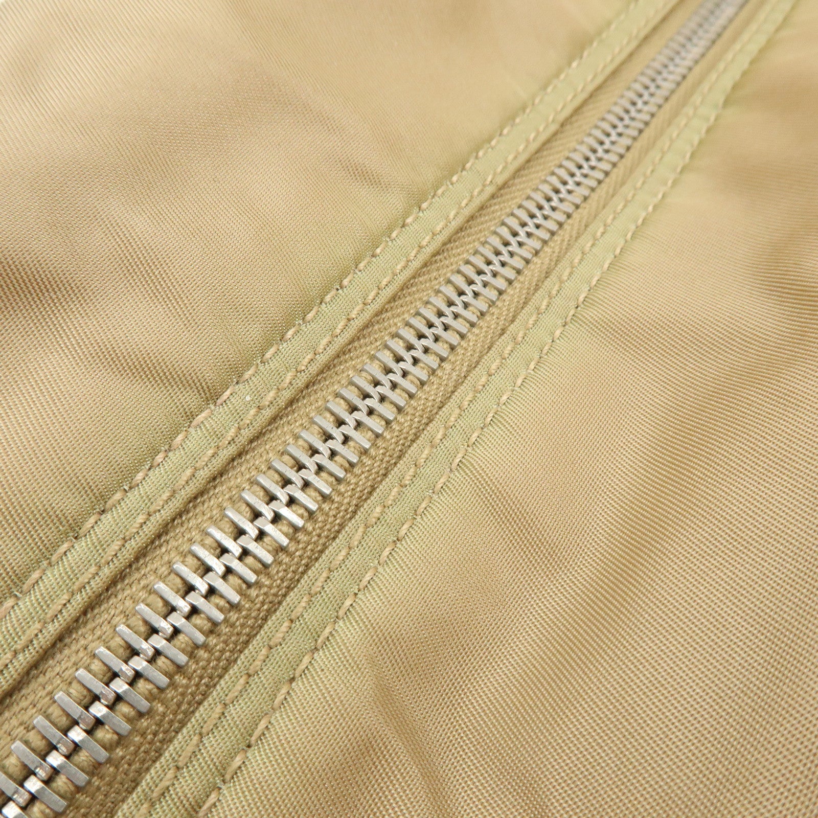 PRADA Logo Nylon Leather Shoulder Bag Boston Bag Beige BR3150