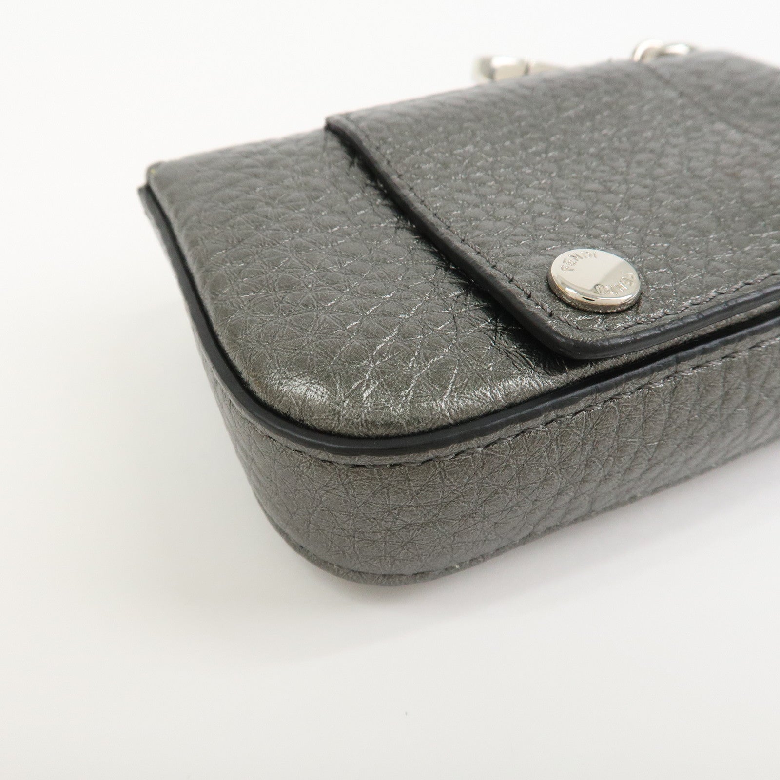 FENDI Nano Baguette Calf Leather Bag Charm Key Chain Silver 7AR809