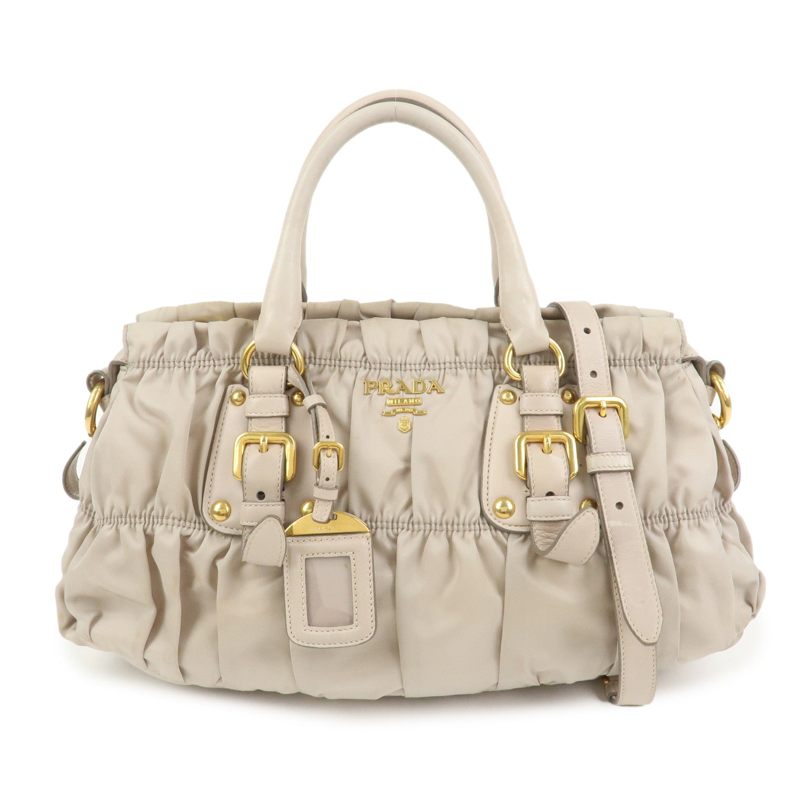 PRADA Nylon Leather 2Way Bag Hand Bag Shoulder Bag Gray BN1407