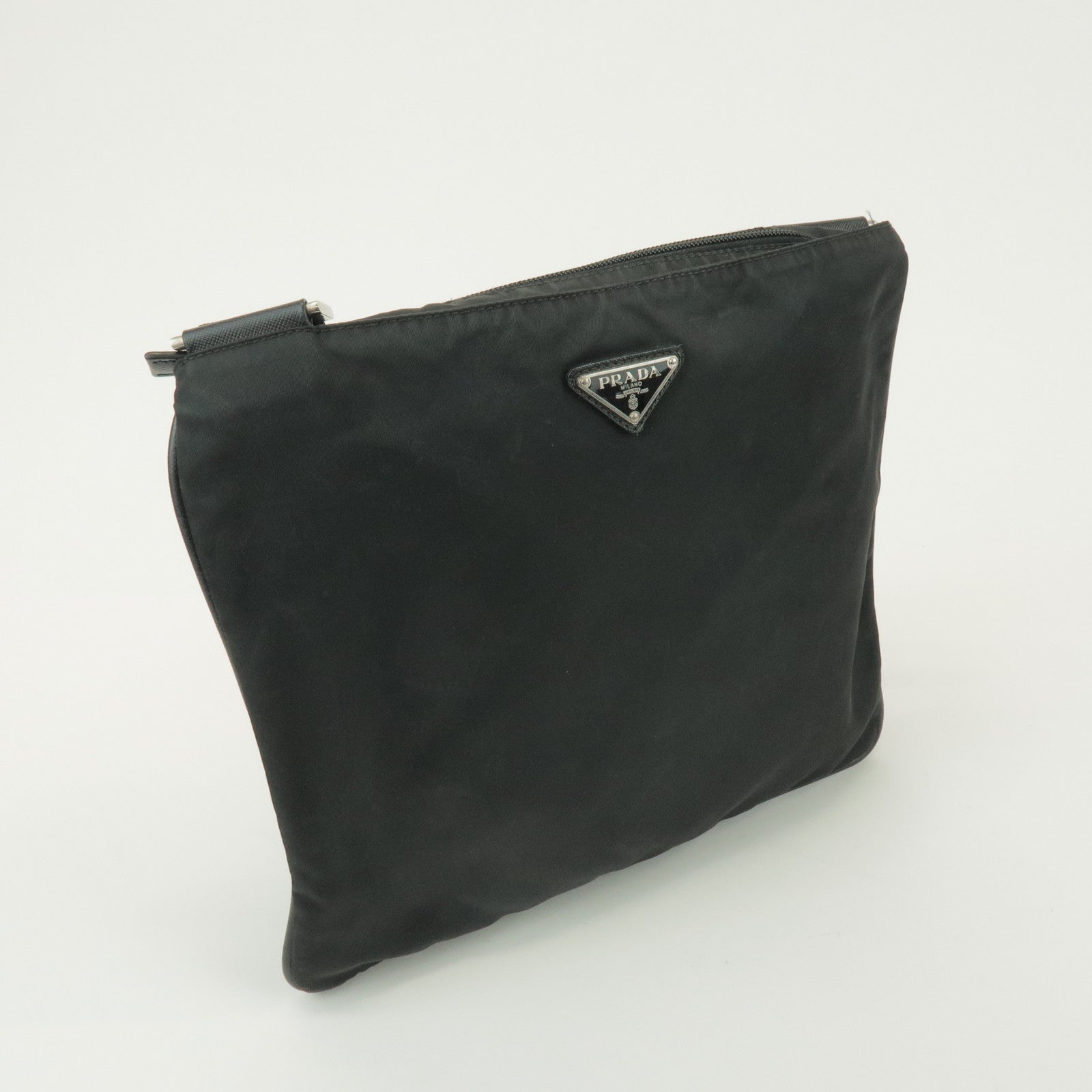 PRADA Triangle Logo Nylon Saffiano Leather Shoulder Bag Black