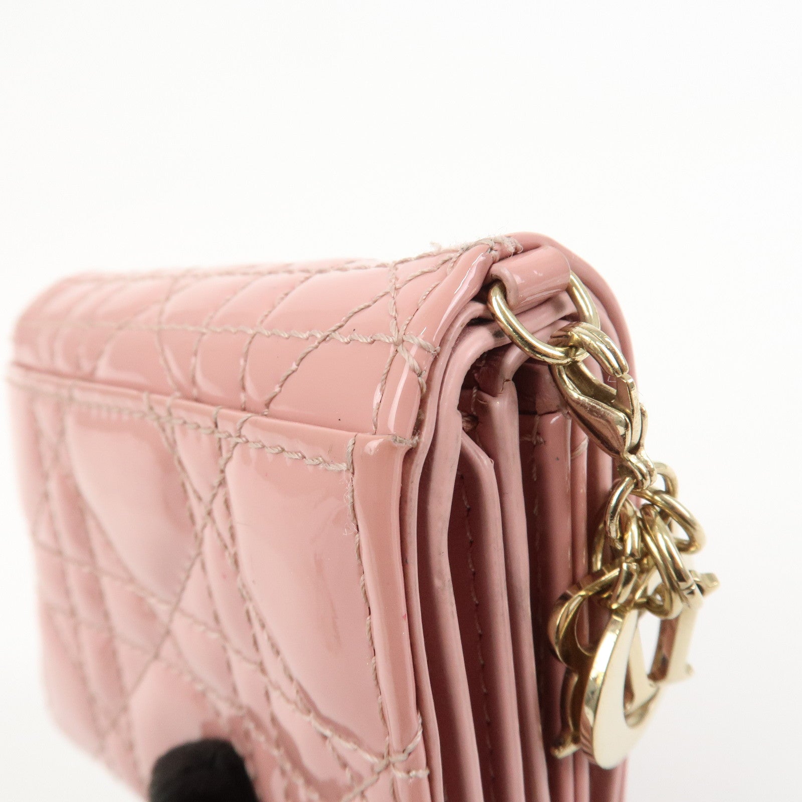 Christian Dior Canage Patent Leather Compact Wallet Pink