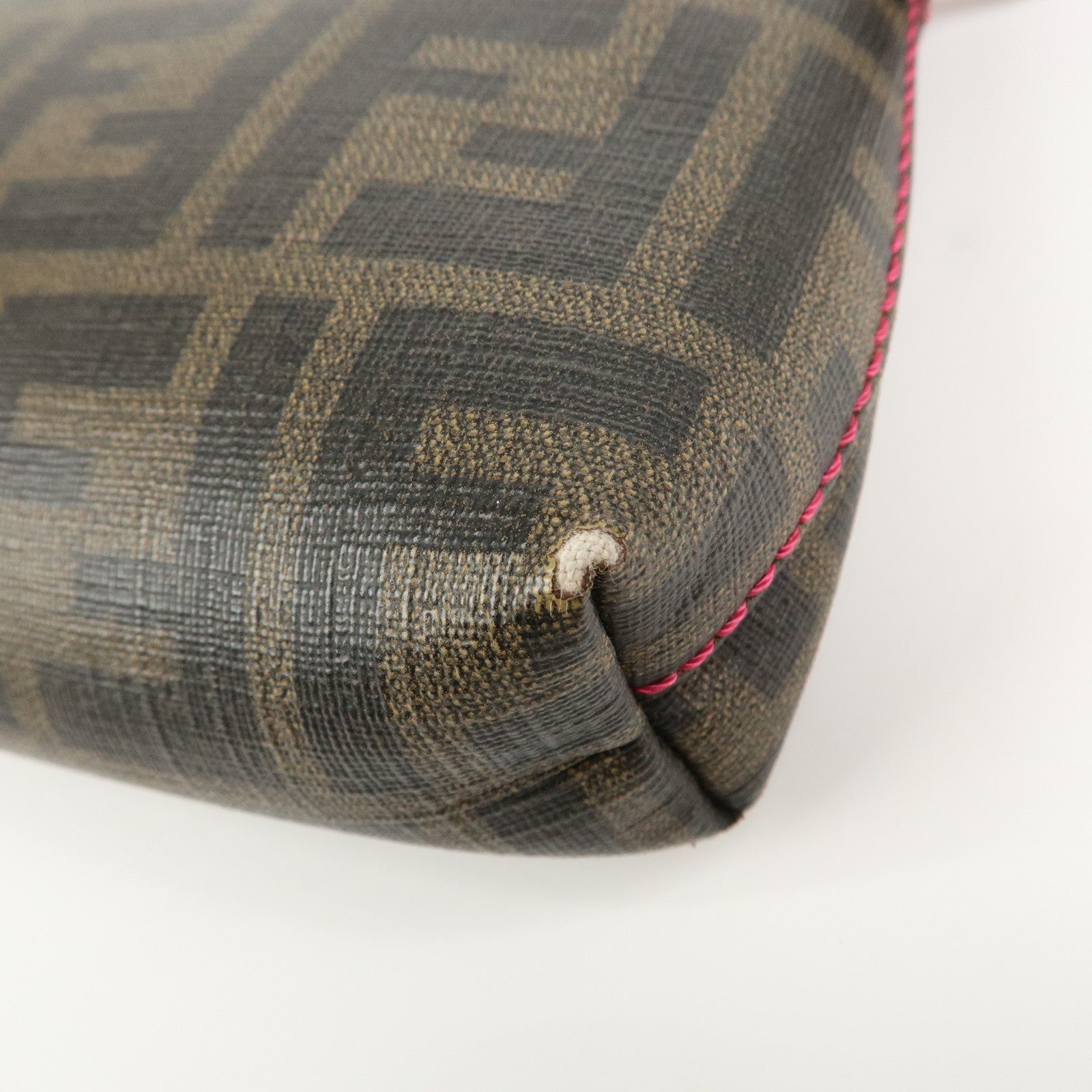 FENDI Zucca PVC Chain Accessory Pouch Hand Bag Brown 8BR592